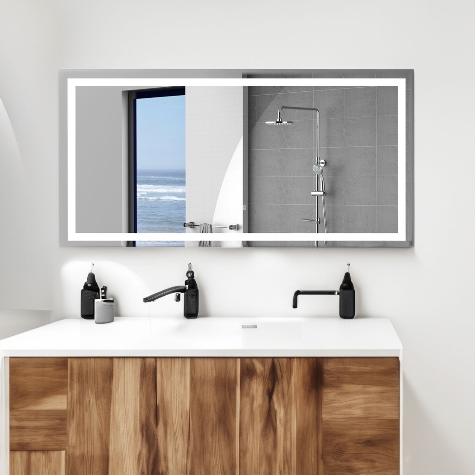 Miroir de salle de bain à LED 72 x 36 pouces avec éclairage, antibuée et variateur d'intensité. Miroir de salle de bain à LED