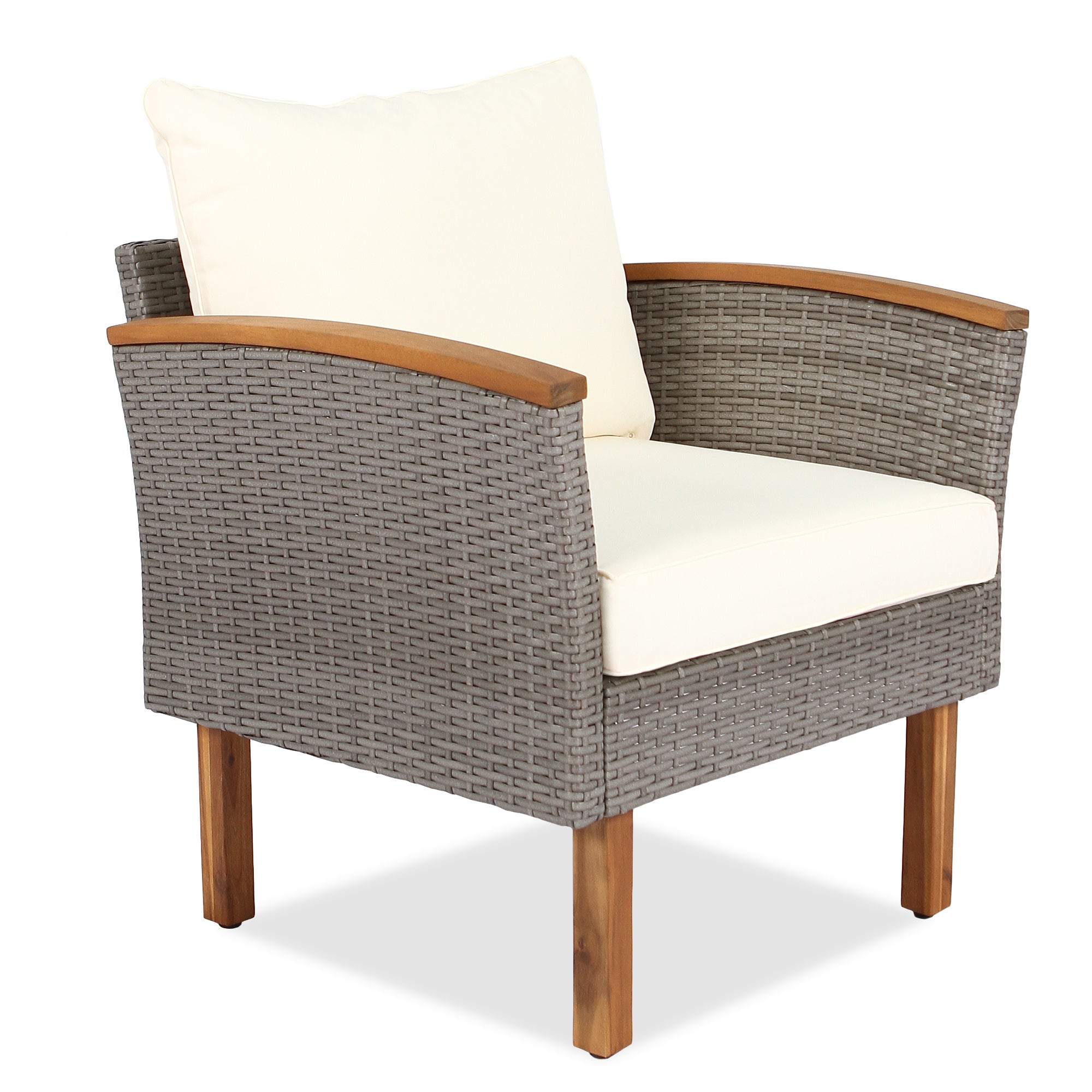 Ensemble de meubles de patio en rotin 9 pièces avec pieds en bois d'acacia et ensemble de canapé de table, table basse coussin lavable beige