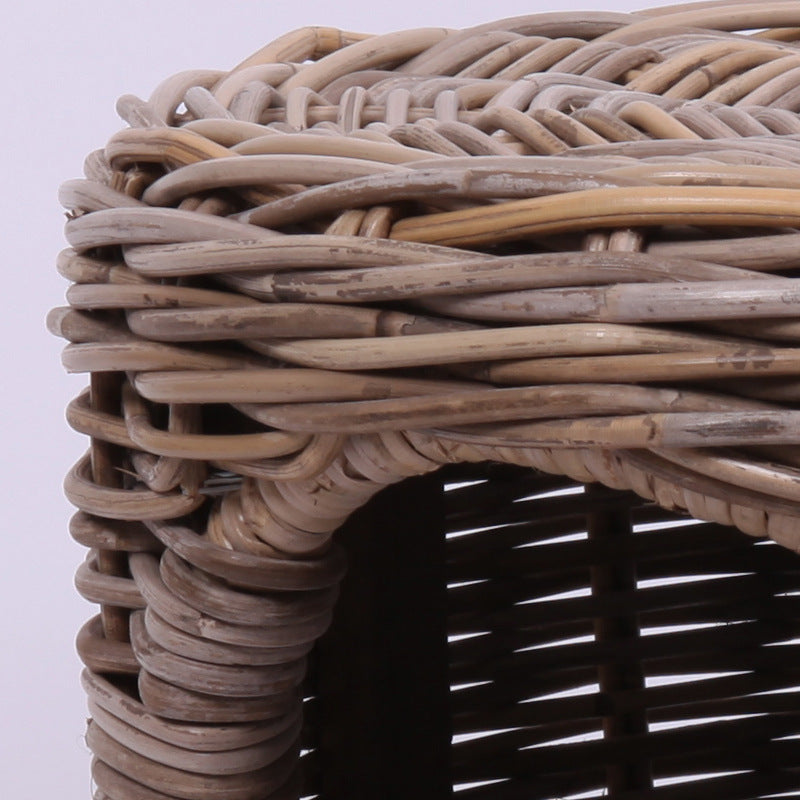 Tabouret rond en rotin pour loisirs, quatre saisons, semi-fermé, respirant, pour chat et chien, style moderne et simple
