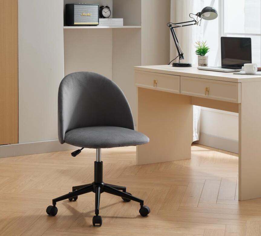 Chaise de bureau en tissu velours, chaise d'ordinateur pivotante réglable à dossier moyen, pieds noirs, chaise de bureau rembourrée avec roulettes