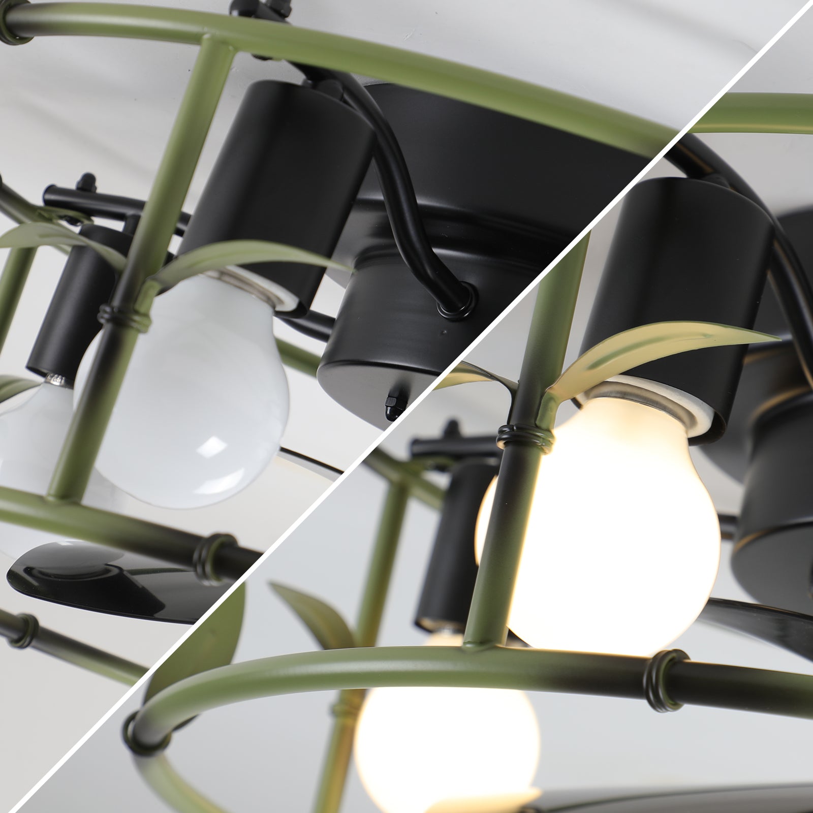 Ventilateurs de plafond encastrés avec lumières et télécommande Ventilateur de plafond à profil bas en cage vert Ventilateur de plafond en métal moderne pour