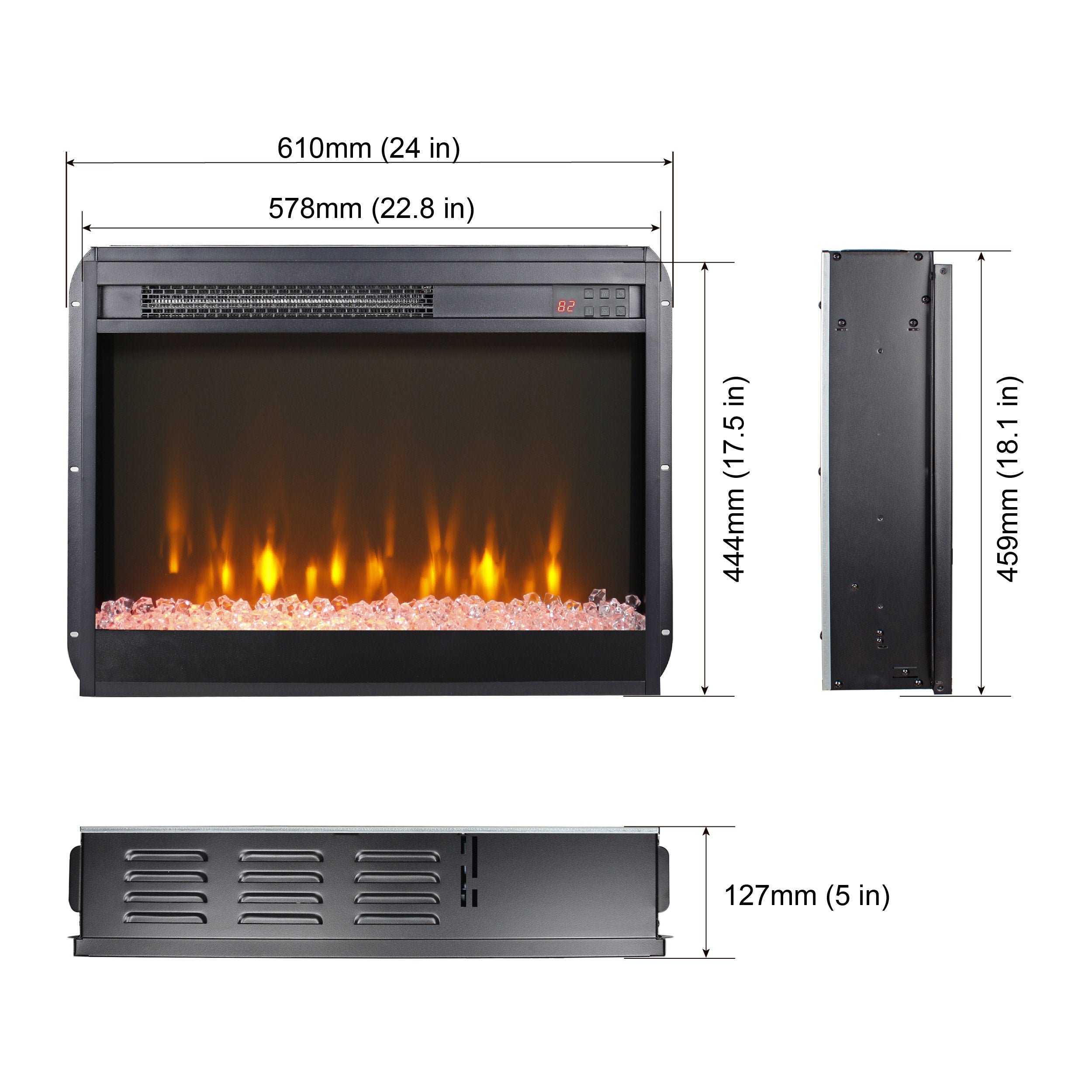 Meuble TV multimédia avec foyer électrique de 60 pouces et lumières LED colorées synchronisées - Couleur bois de grange recyclé
