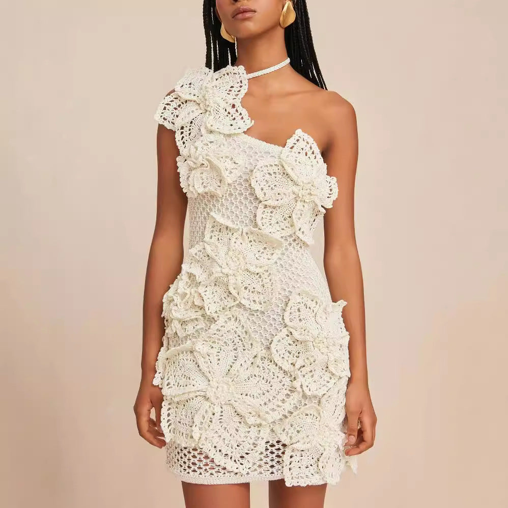 Nouvelle robe fleurie 3D à col suspendu pour les vacances
