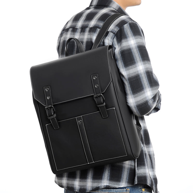 Sac à dos pour homme en cuir PU, sac à dos d'ordinateur grande capacité