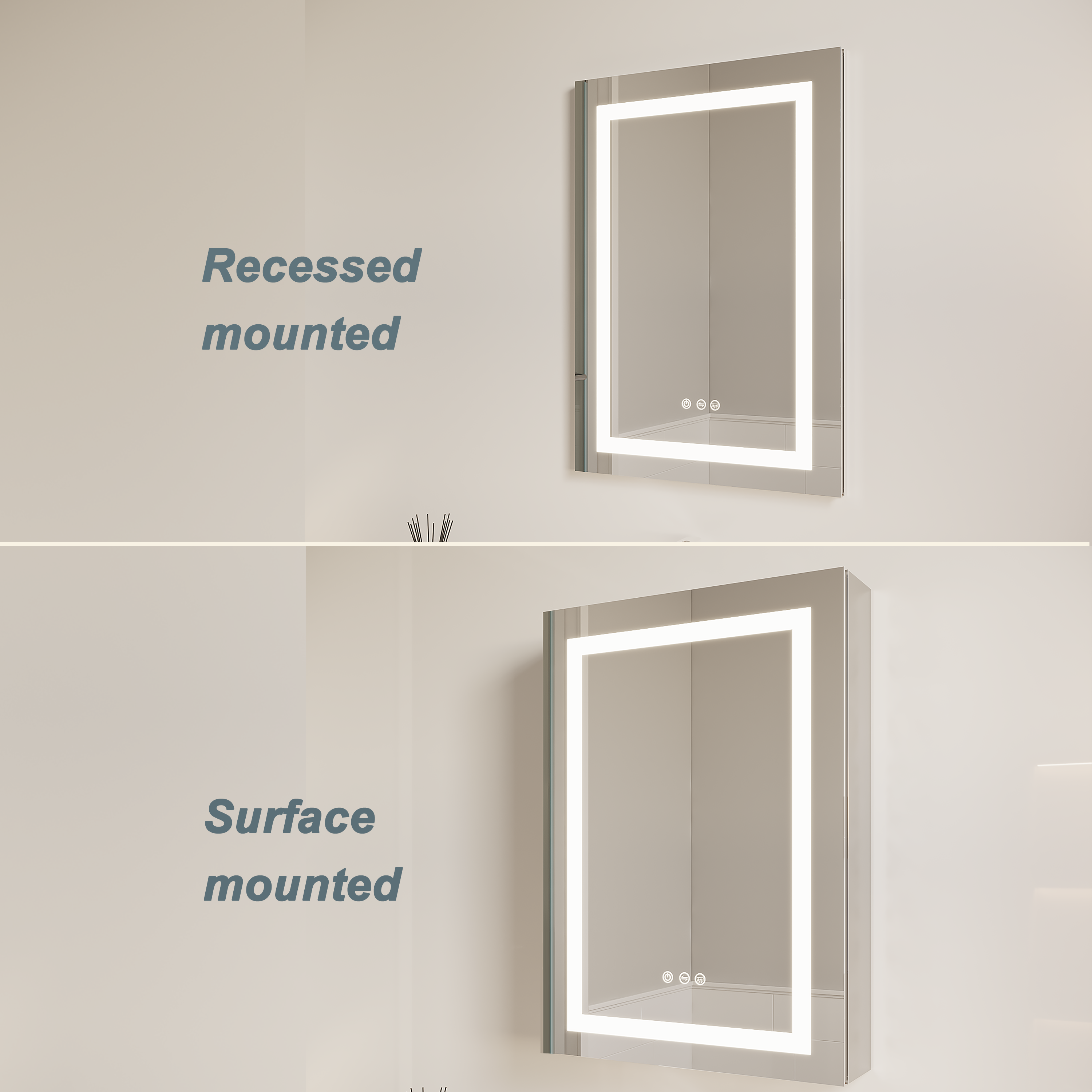 Armoire à pharmacie de salle de bain 26x20 pouces (porte gauche) avec miroir LED 3000K ~ 6000K éclairage à porte simple armoire de salle de bain avec interrupteur tactile réglable