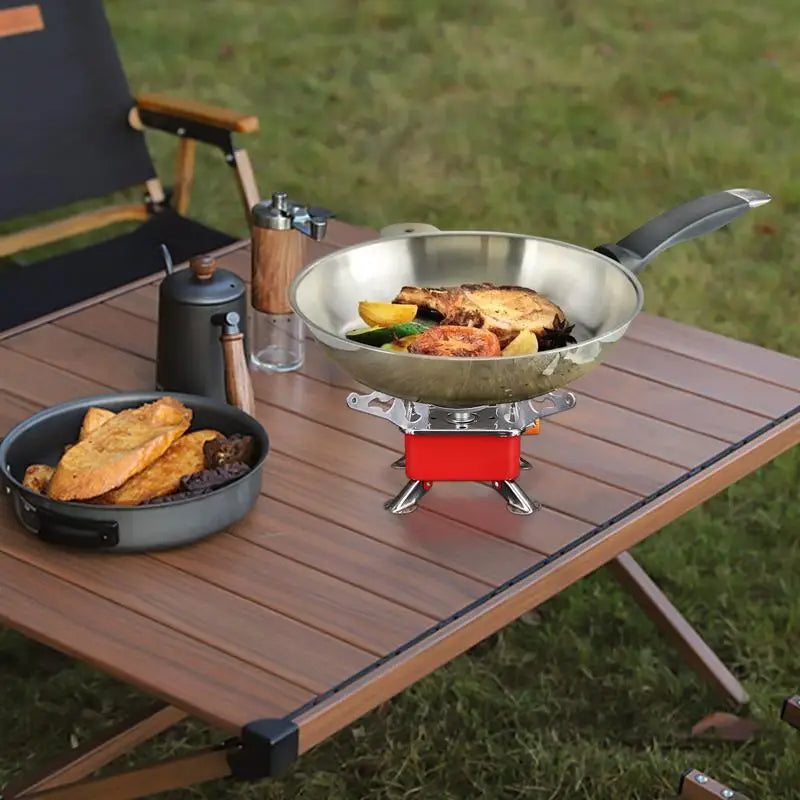 Réchaud à gaz portable pliable et coupe-vent pour camping, randonnée, pique-nique