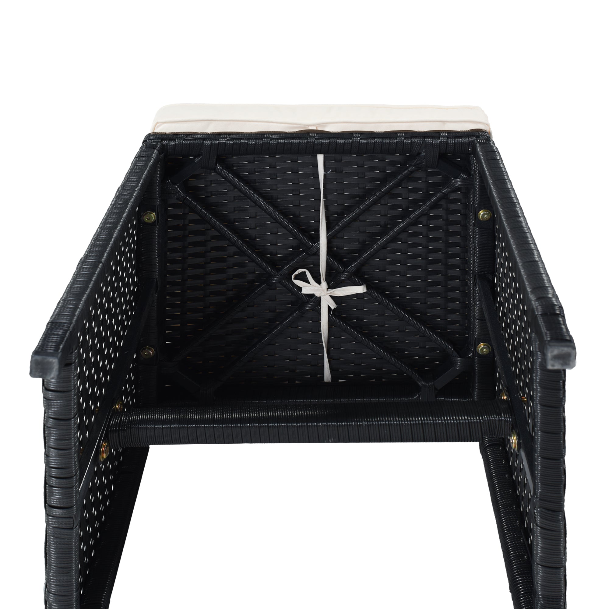 Ensemble de salle à manger TOPMAX Patio en osier PE toutes saisons avec plateau en bois pour 8 personnes, rotin noir et coussin beige (9 pièces)