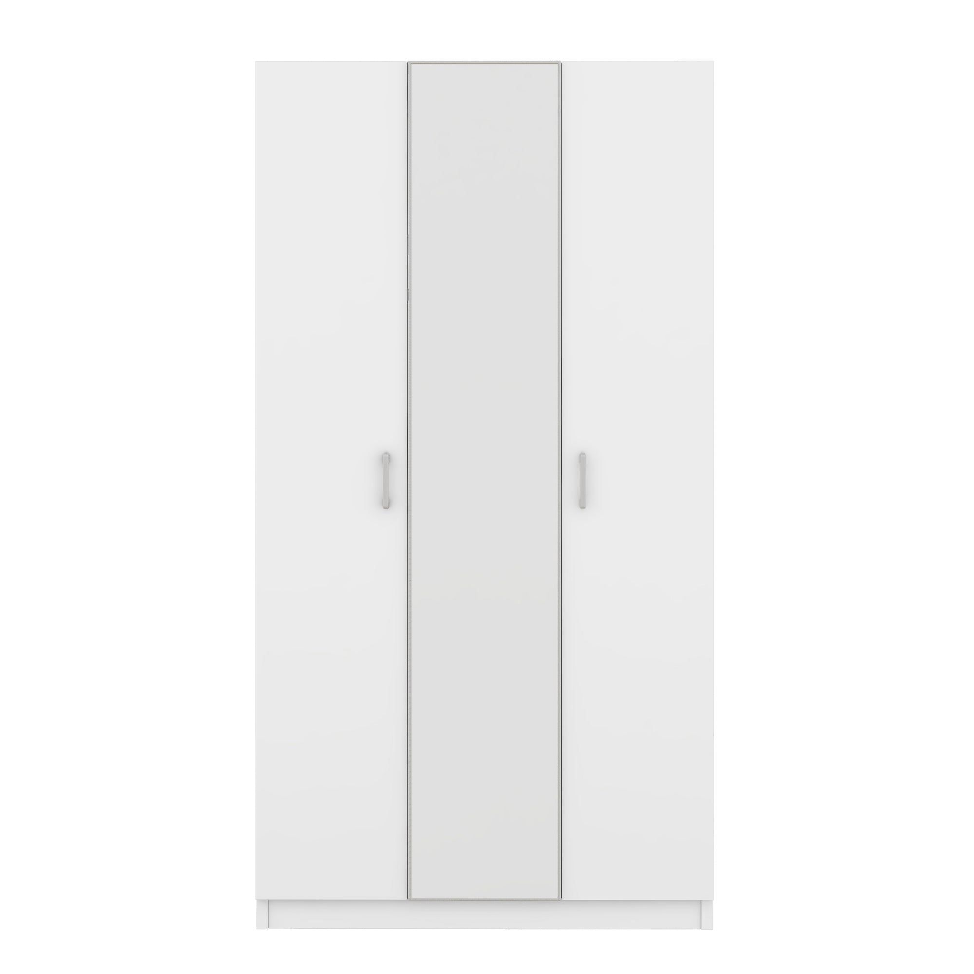 3 Door Wardrobe with Mirror, Armoire with Hanging Rod and 3 Fixed Shelves,White