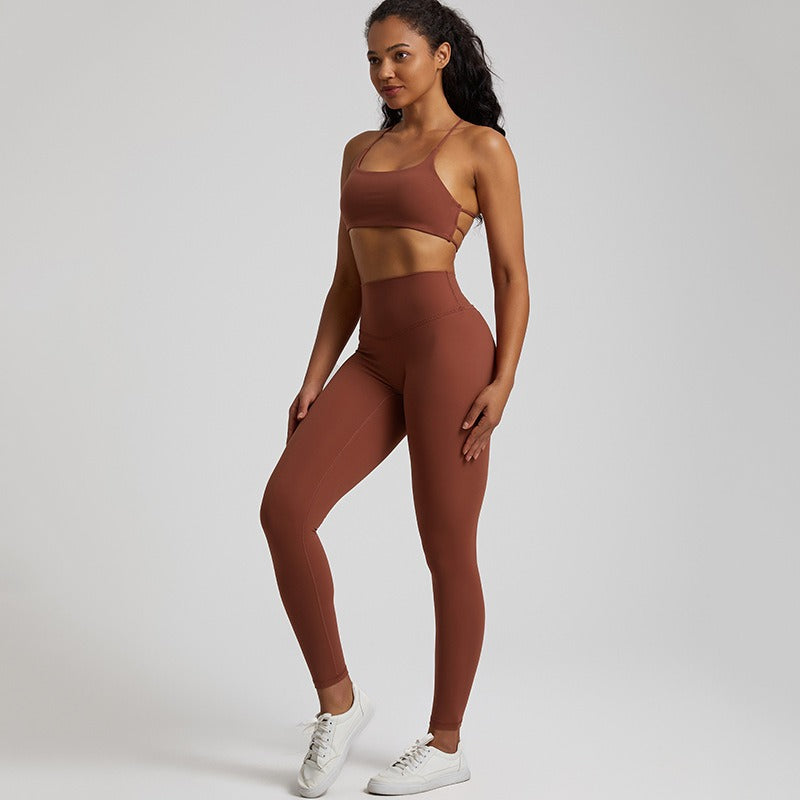 Vêtements de yoga nus européens et américains pour femmes, lifting des fesses, combinaison de course respirante et moulante, vêtements de sport et de fitness du dos