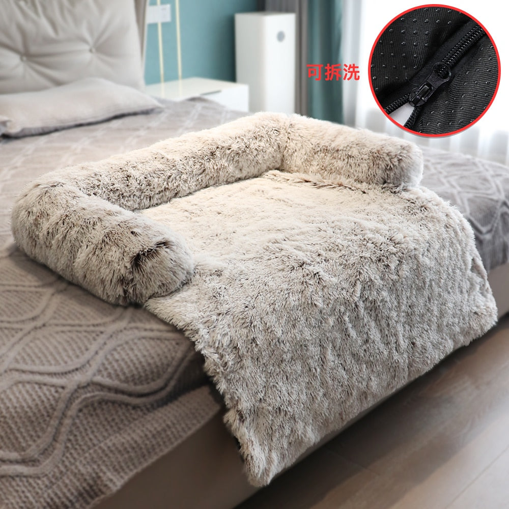 Grand canapé-lit d'hiver pour chien avec fermeture éclair, housse amovible, niche en peluche, tapis pour chat, canapé-lit pour grand chien