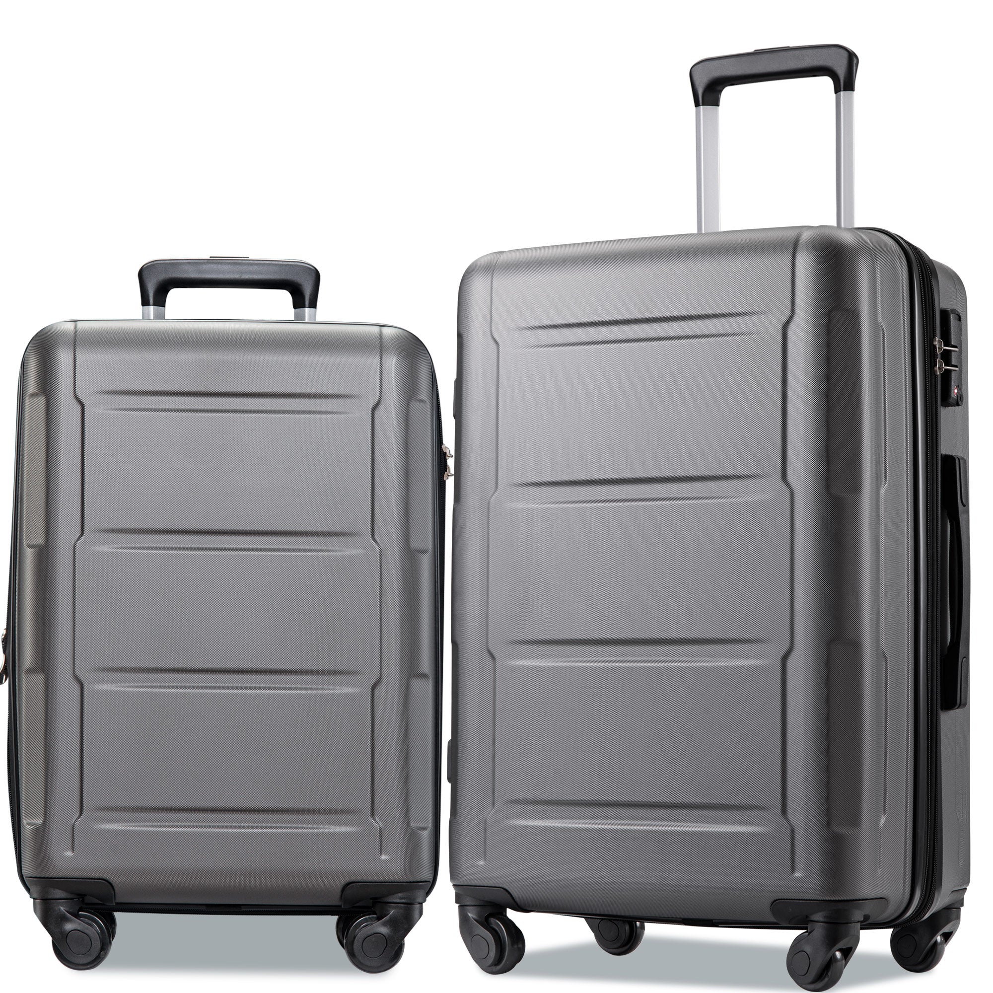 Ensemble de 2 valises extensibles à roulettes pivotantes, valise légère en ABS avec serrure TSA, 20 pouces et 24 pouces, gris foncé et plastique
