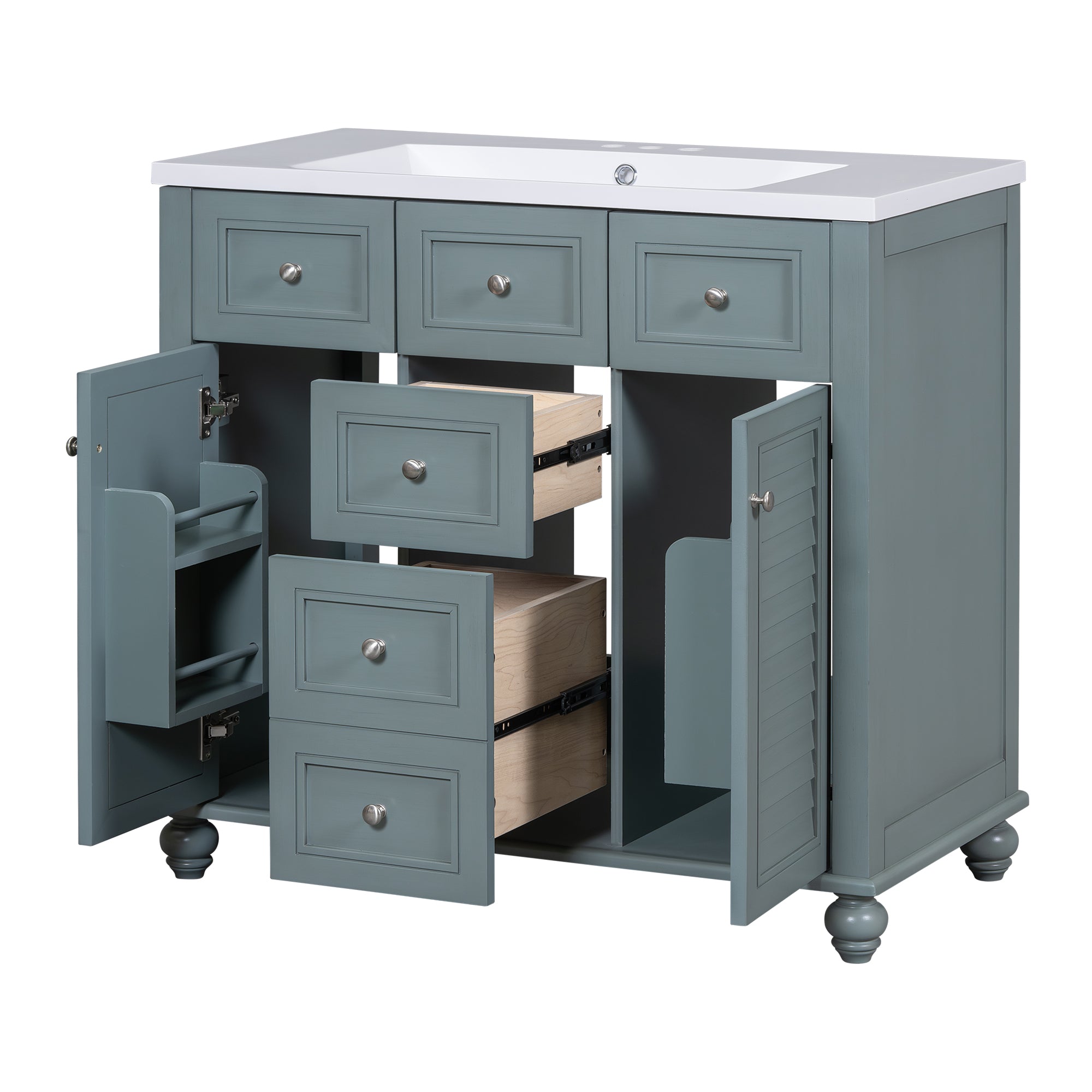 Armoire à miroir moderne de 36 pouces avec étagères réglables, 2 portes à fermeture douce et 6 organisateurs de portes d'armoire de rangement à tiroirs
