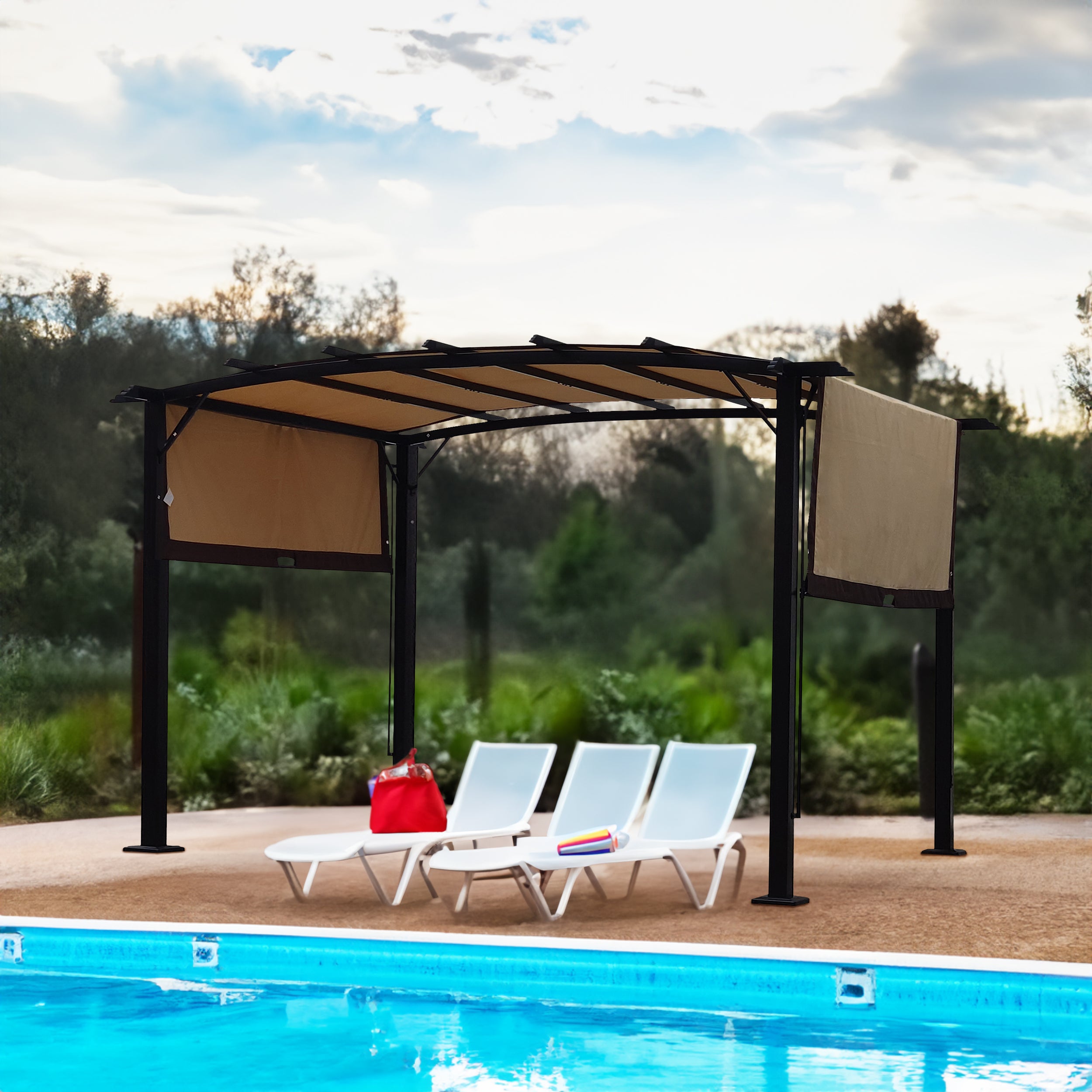 Pergola d'extérieur 12 x 9 pieds, tonnelle rétractable, structure en acier, pergola à raisins, abri solaire pour jardins