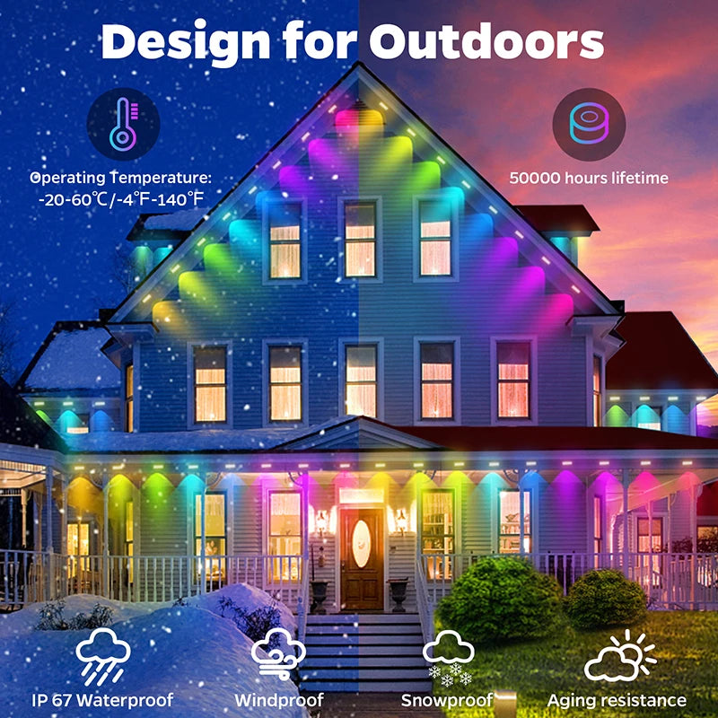 Guirlande lumineuse LED RGB étanche à 60 LED pour extérieur, 30 m, éclairage permanent pour scène, Noël, anniversaire, vacances, fête