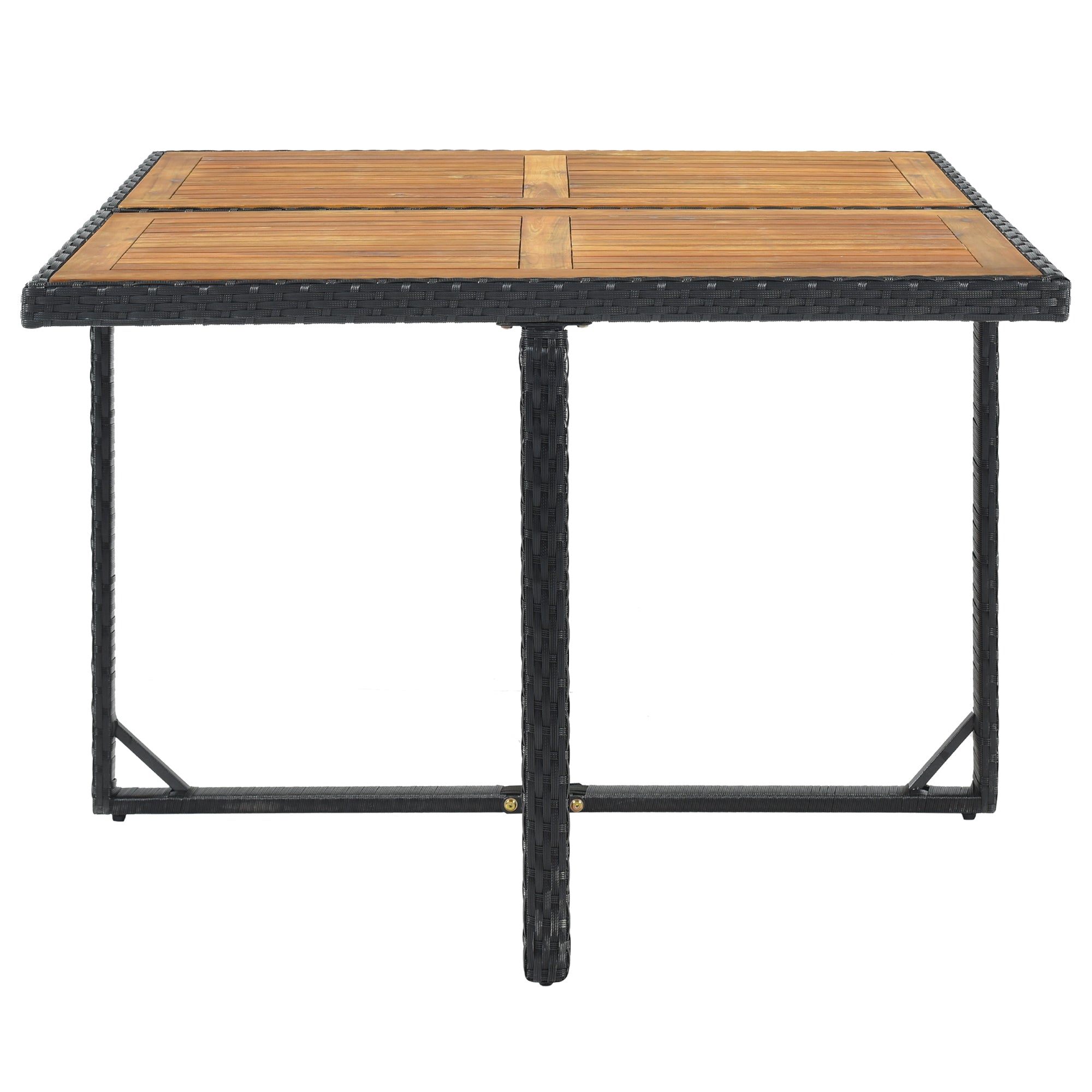 Ensemble de salle à manger TOPMAX Patio en osier PE toutes saisons avec plateau en bois pour 8 personnes, rotin noir et coussin beige (9 pièces)
