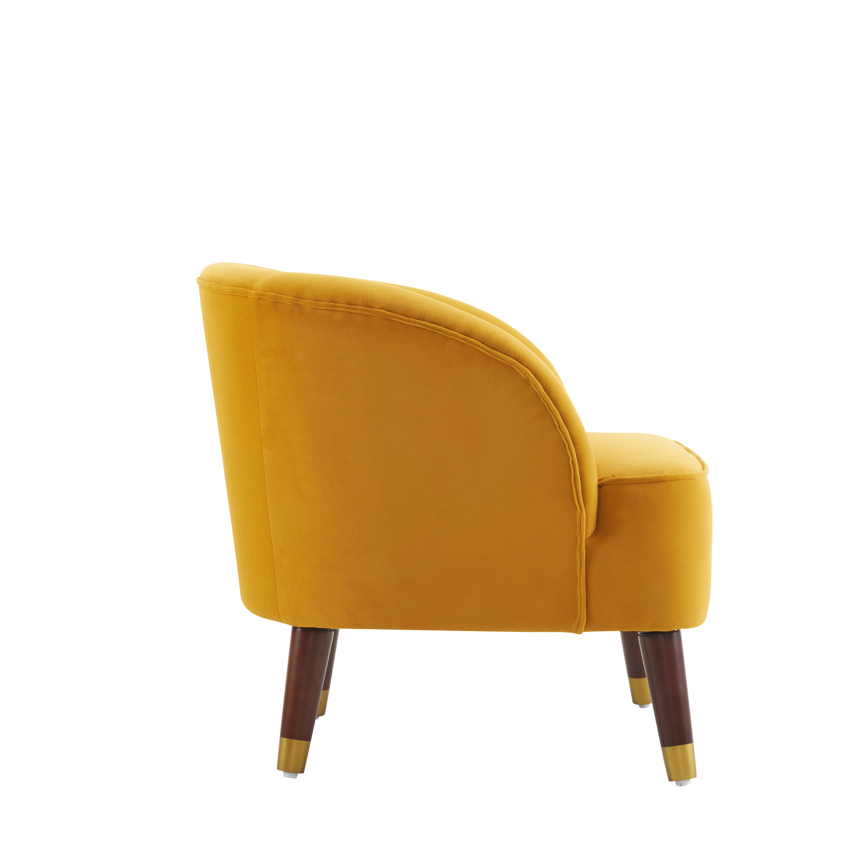Chaise d'appoint rembourrée en forme de tonneau avec pieds en bois