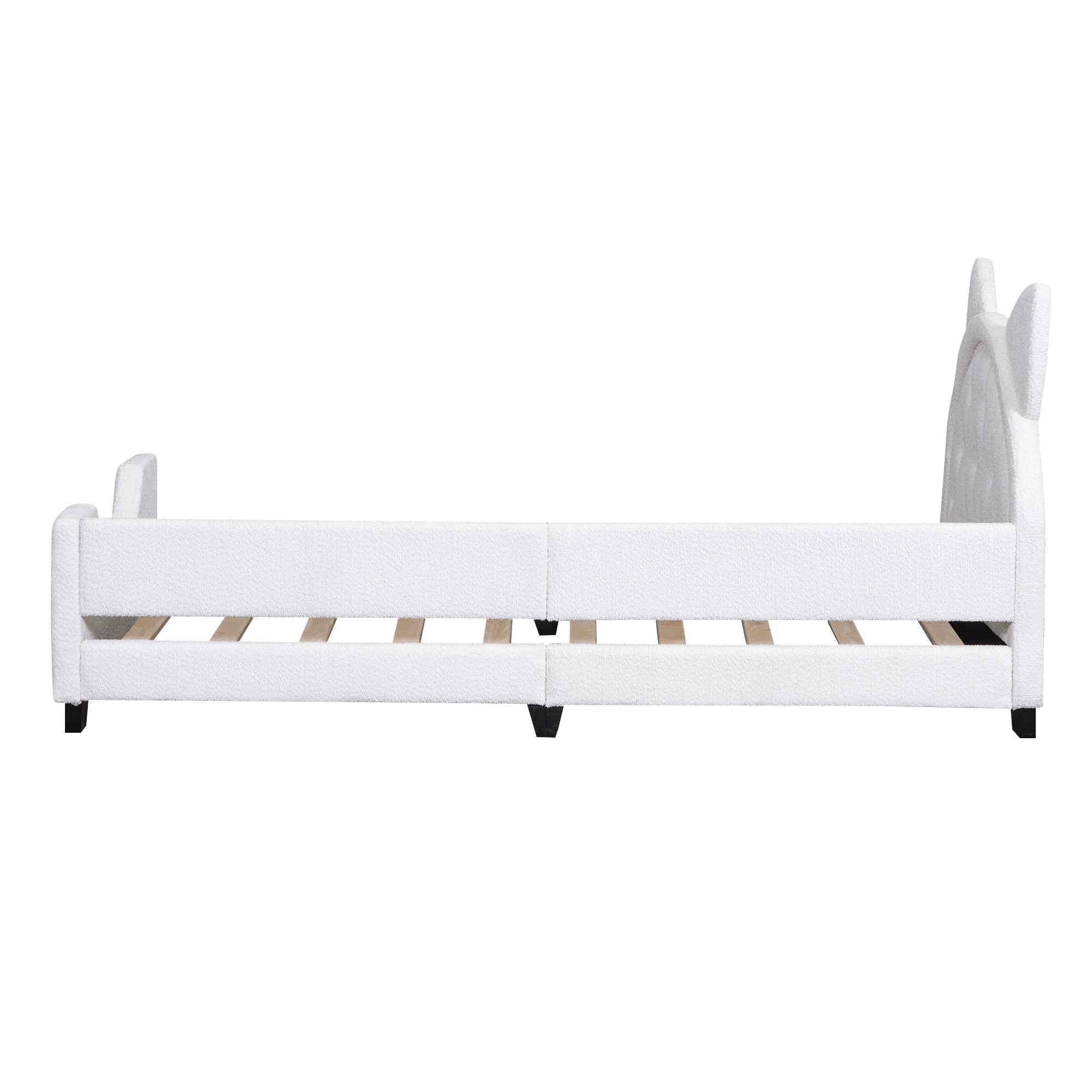 Teddy Fleece Twin Size Upholstered Daybed with Carton Ears Shaped Headboard White