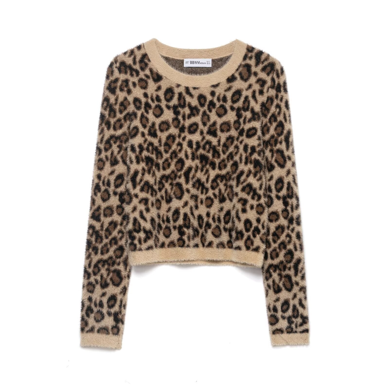 Animal printed synthetic fur effect knitted sweater
