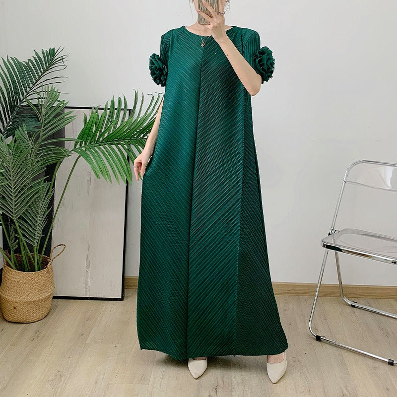 Wrinkle plate flower dress hand cranked flower pressed pleated long skirt