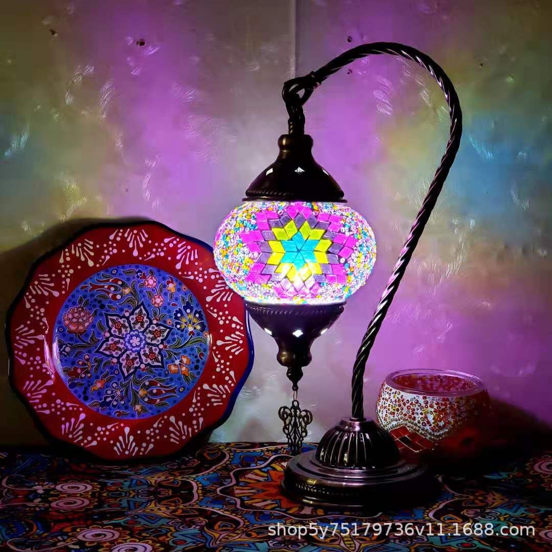 Table de chevet en mosaïque rétro marocaine exotique, coiffeuse Little Swan Cafe, table basse, lampe décorative