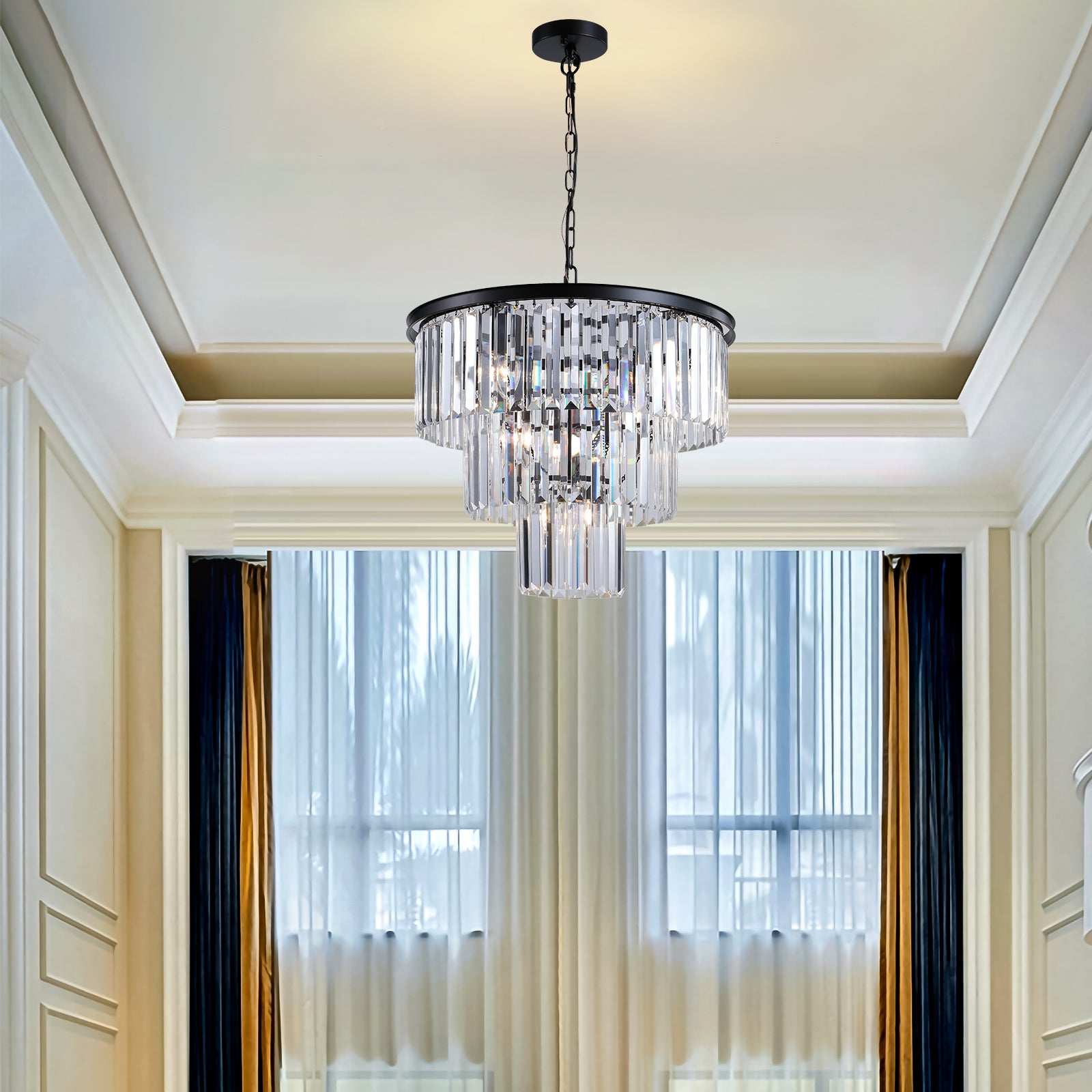 Black Luxury Crystal Chandelier Modern Chandeliers Lights Fixture Hanging Pendant Light Fixture for Dining Room Bedroom