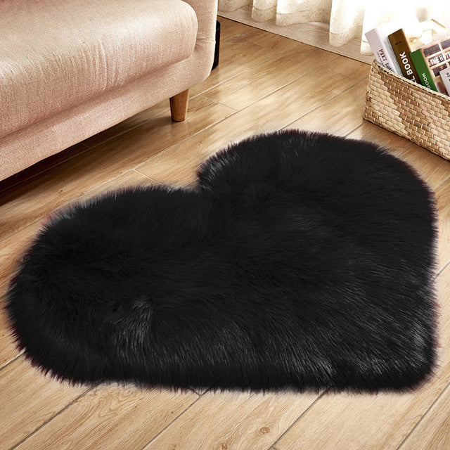 Tapis Love Heart en laine artificielle, tapis de sol en fausse fourrure, tapis de salon doux et moelleux, tapis de chambre à coucher