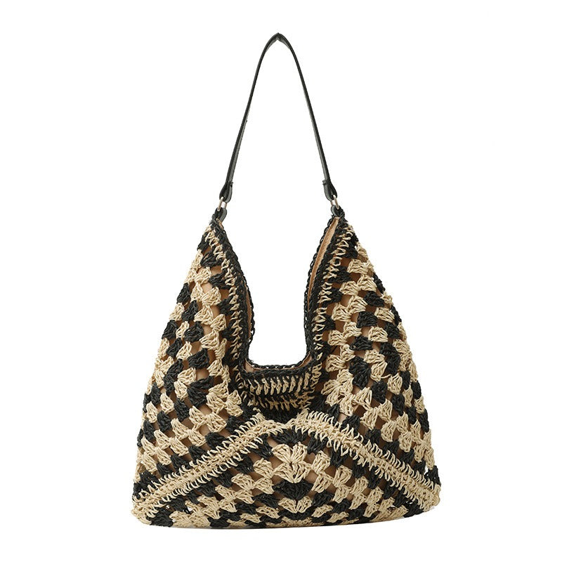 Sac tissé de grande capacité, nouveau sac à bandoulière simple en herbe tissé à la mode pour femmes