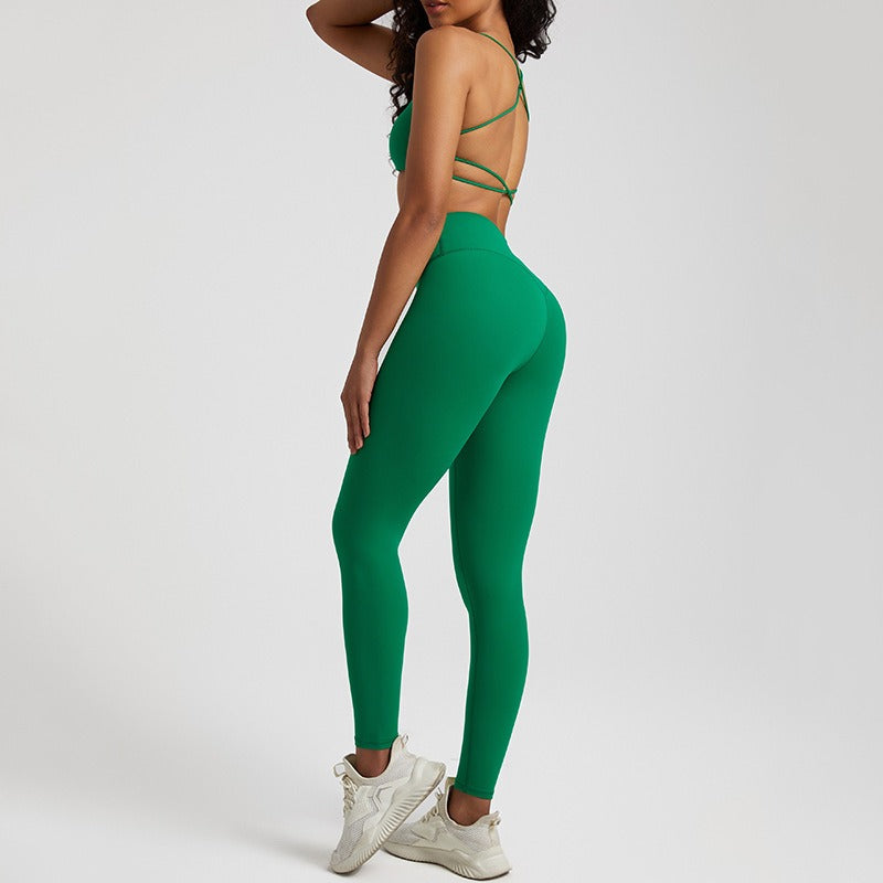 Vêtements de yoga nus européens et américains pour femmes, lifting des fesses, combinaison de course respirante et moulante, vêtements de sport et de fitness du dos