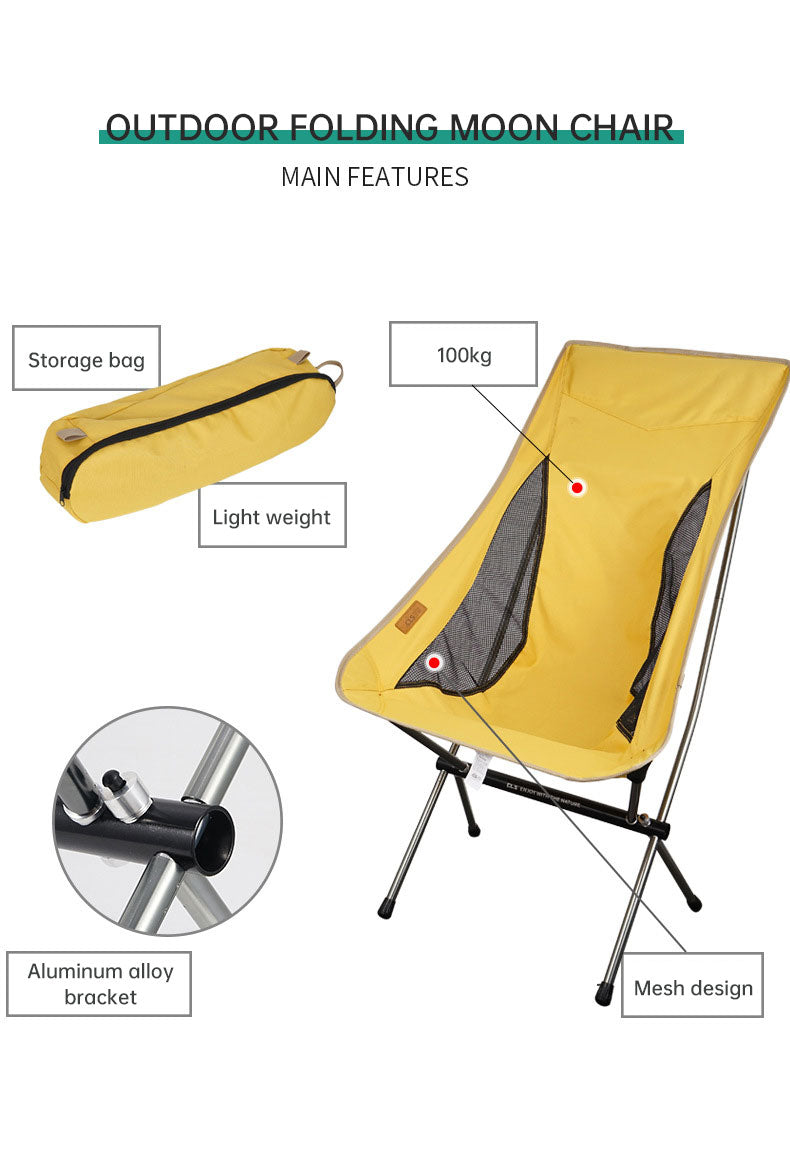 Chaise pliante d'extérieur rehaussée, chaise de lune portable, chaise de camping, de pêche, de loisirs, de plage, chaise arrière
