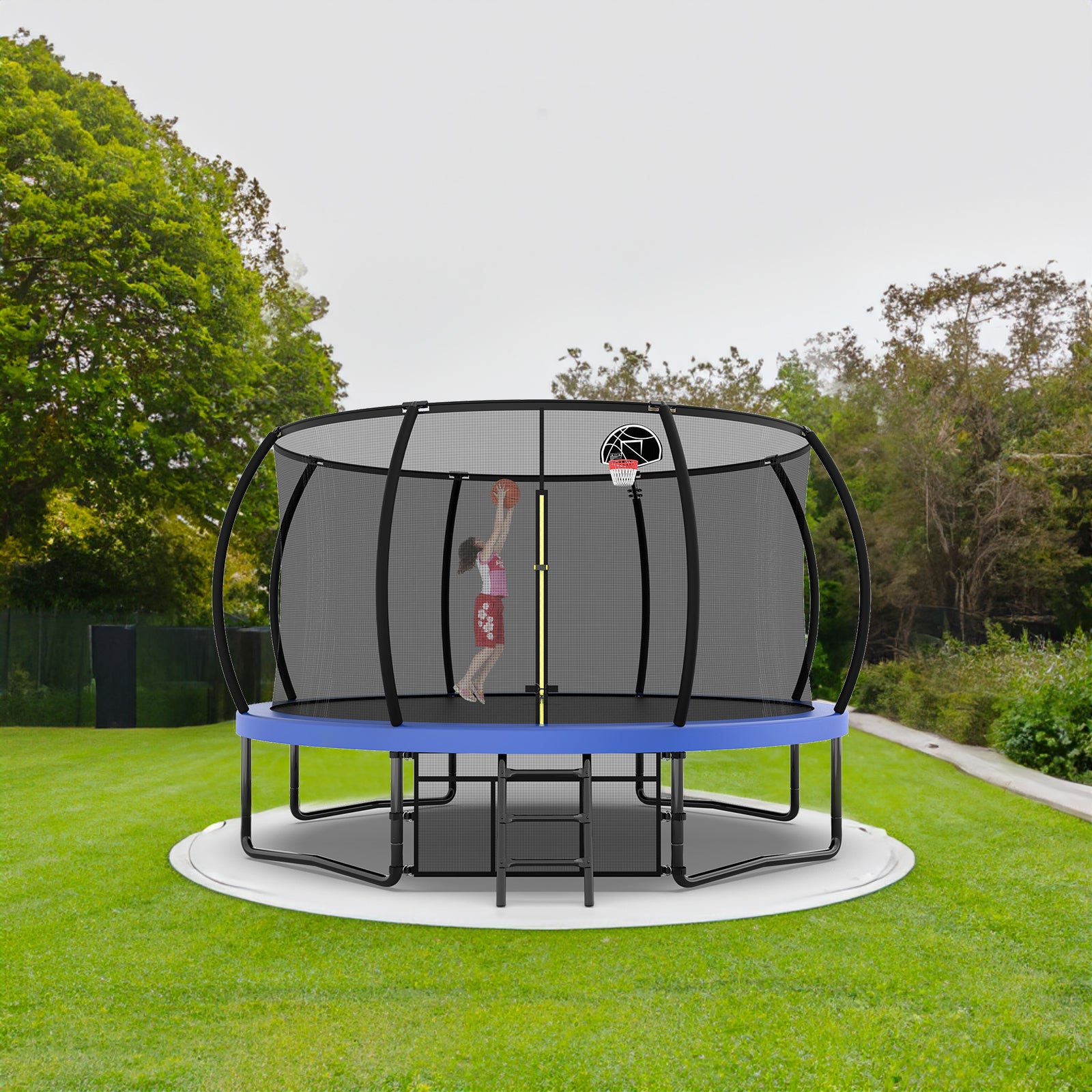 Trampoline de divertissement de 14 pieds avec clôture - échelle et revêtement antirouille, trampoline d'extérieur pour enfants approuvé ASTM