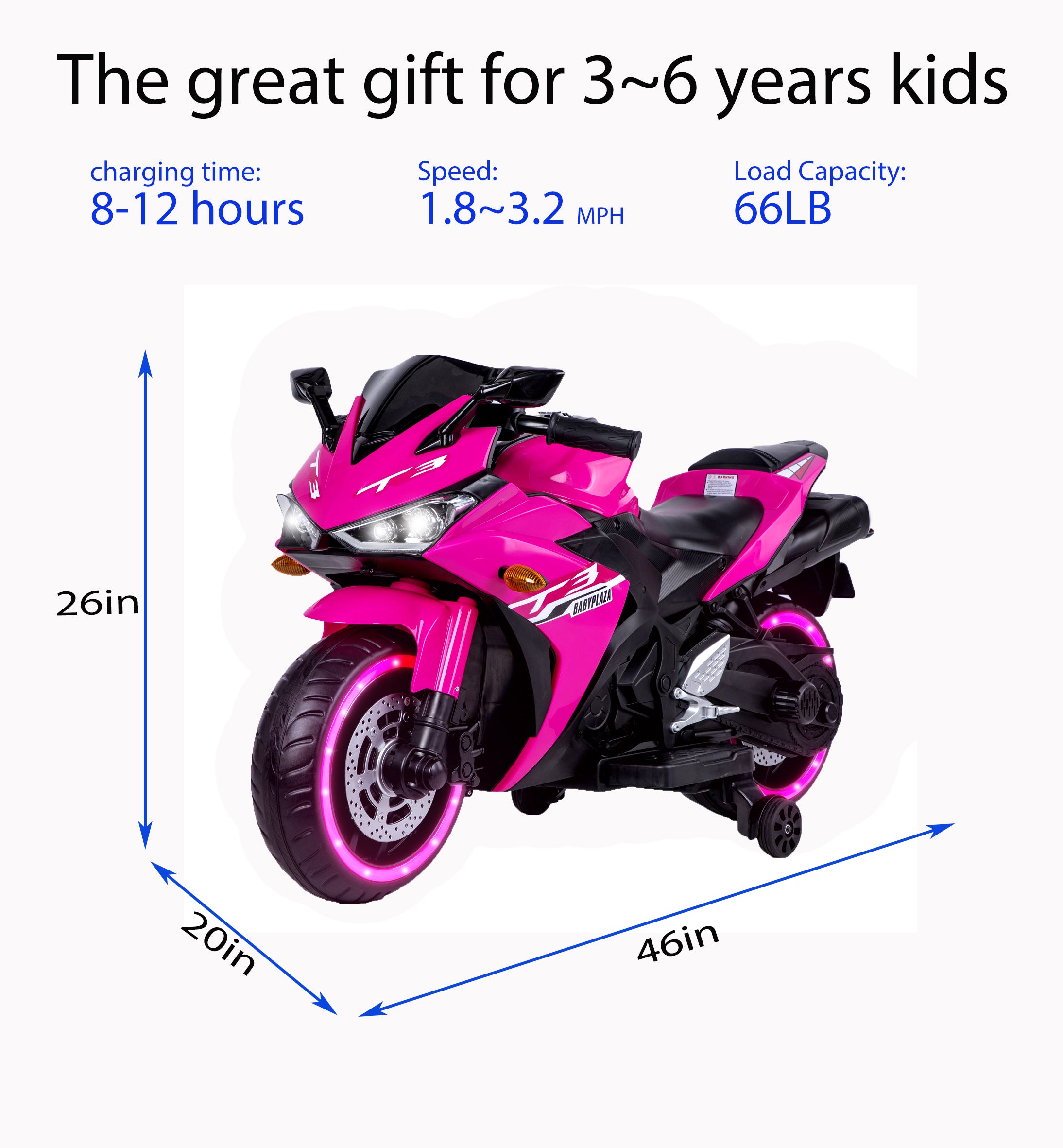 Moto pour enfants, moto Tamco 12 V pour enfants de 3, 4, 5, 6 ans, garçons et filles, 12 V 7 Ah, jouet pour enfants avec entraînement