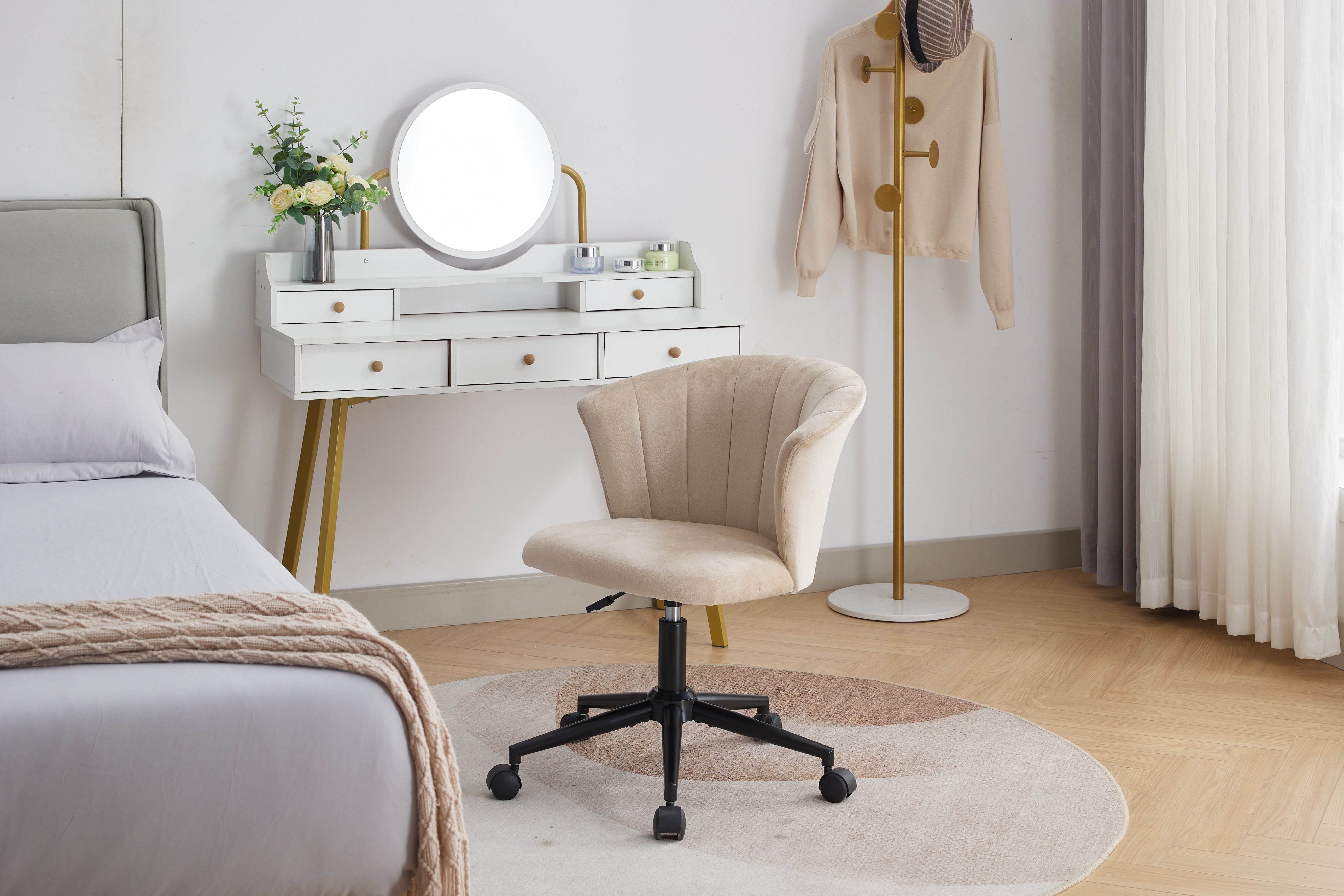 Chaise de bureau pivotante en velours en forme de fleur pour la maison, le bureau ou la chambre à coucher