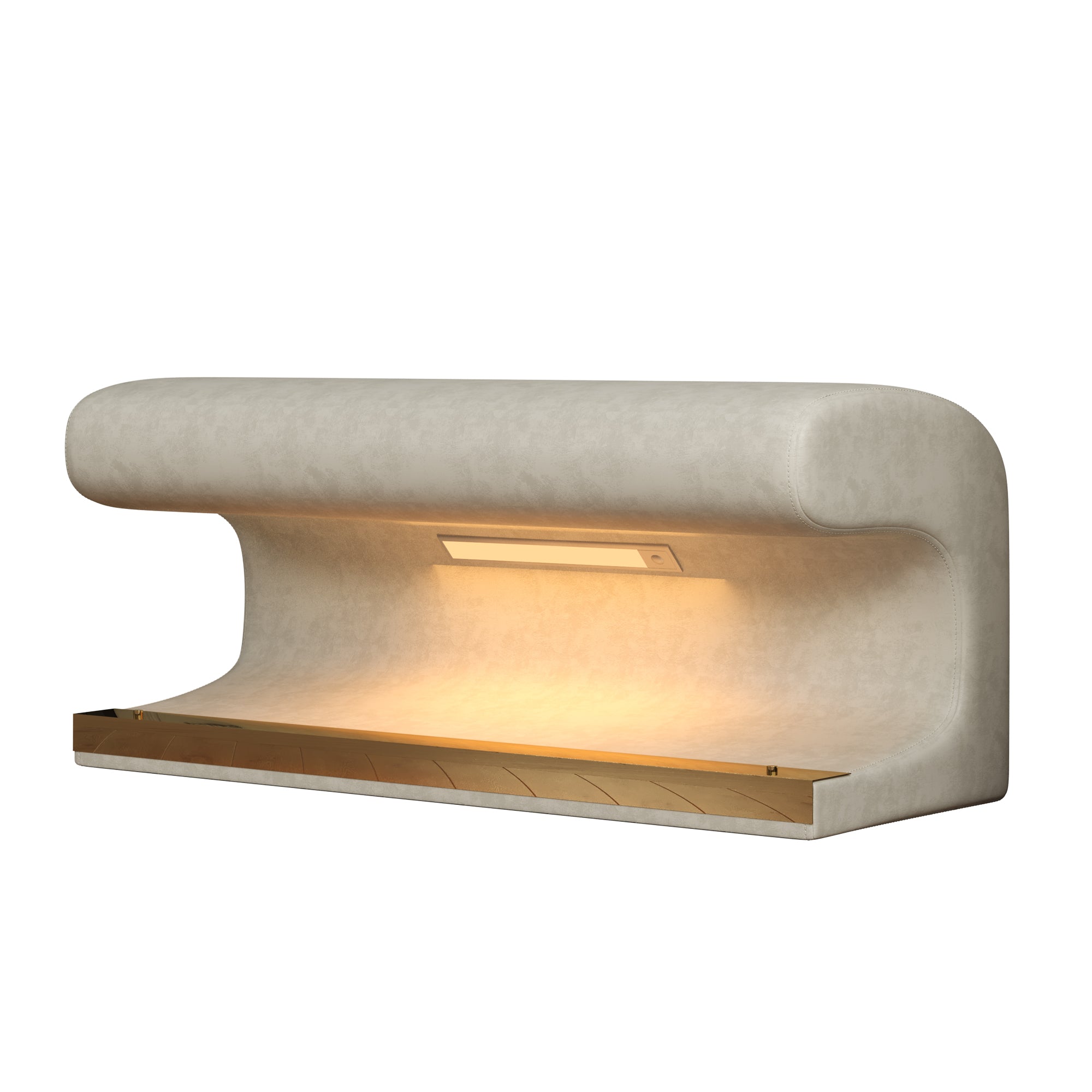 Banc d'entrée ottoman rembourré en cuir avec lumière à capteur LED pour salon, chambre, bout de lit, beige