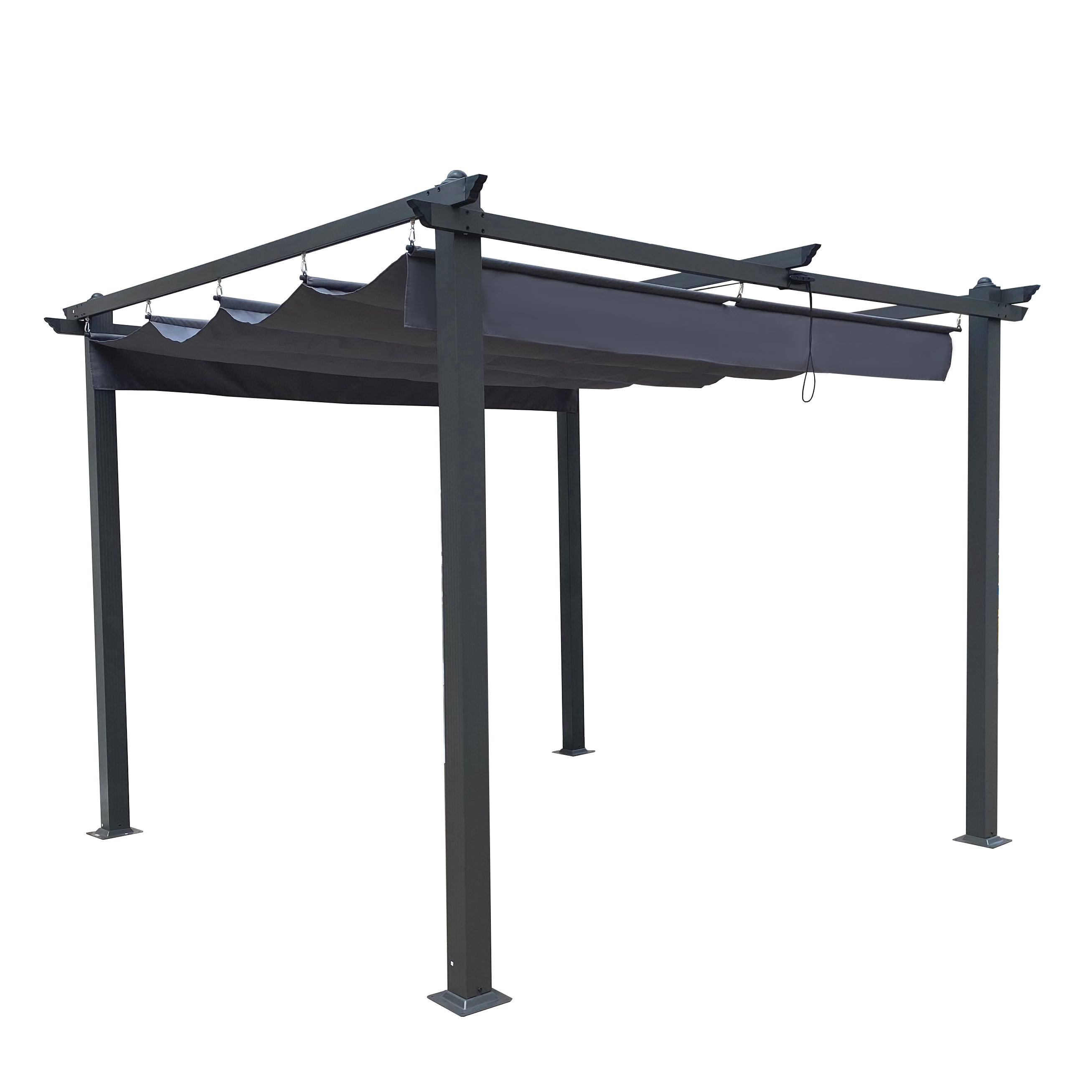 Pergola rétractable d'extérieur de 10 x 10 pieds avec auvent et abri solaire pour jardins, terrasses et arrière-cour, grise