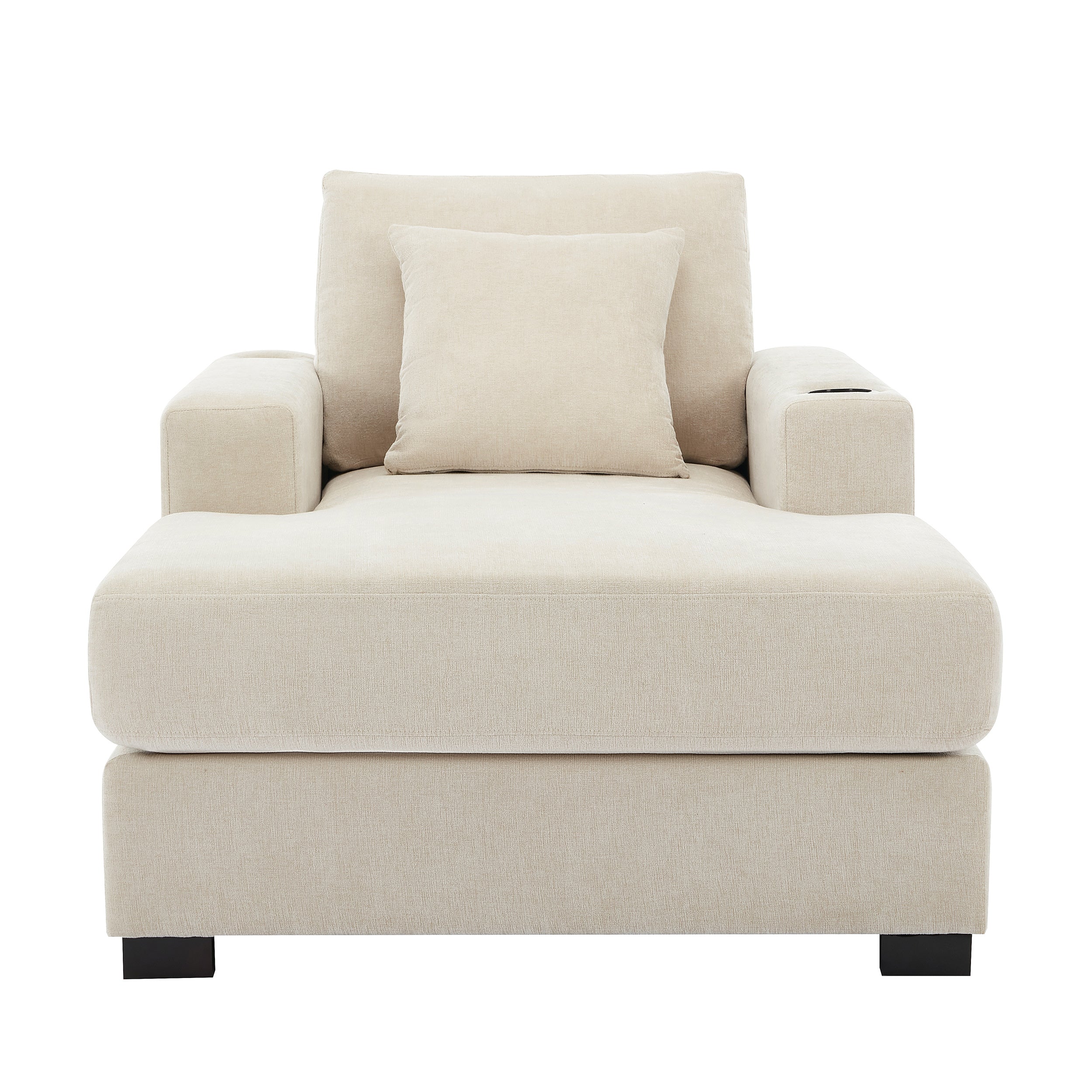 Canapé-lit surdimensionné de 100 cm, style moderne, avec coussins, station de charge et porte-gobelets, tissu chenille, couleur crème