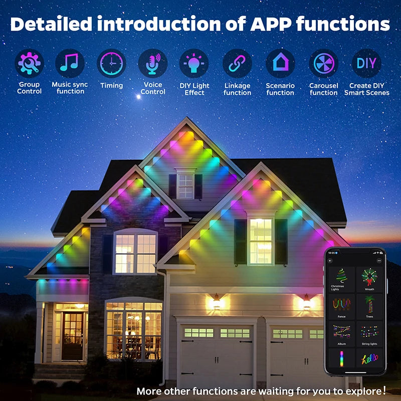Guirlande lumineuse LED RGB étanche à 60 LED pour extérieur, 30 m, éclairage permanent pour scène, Noël, anniversaire, vacances, fête