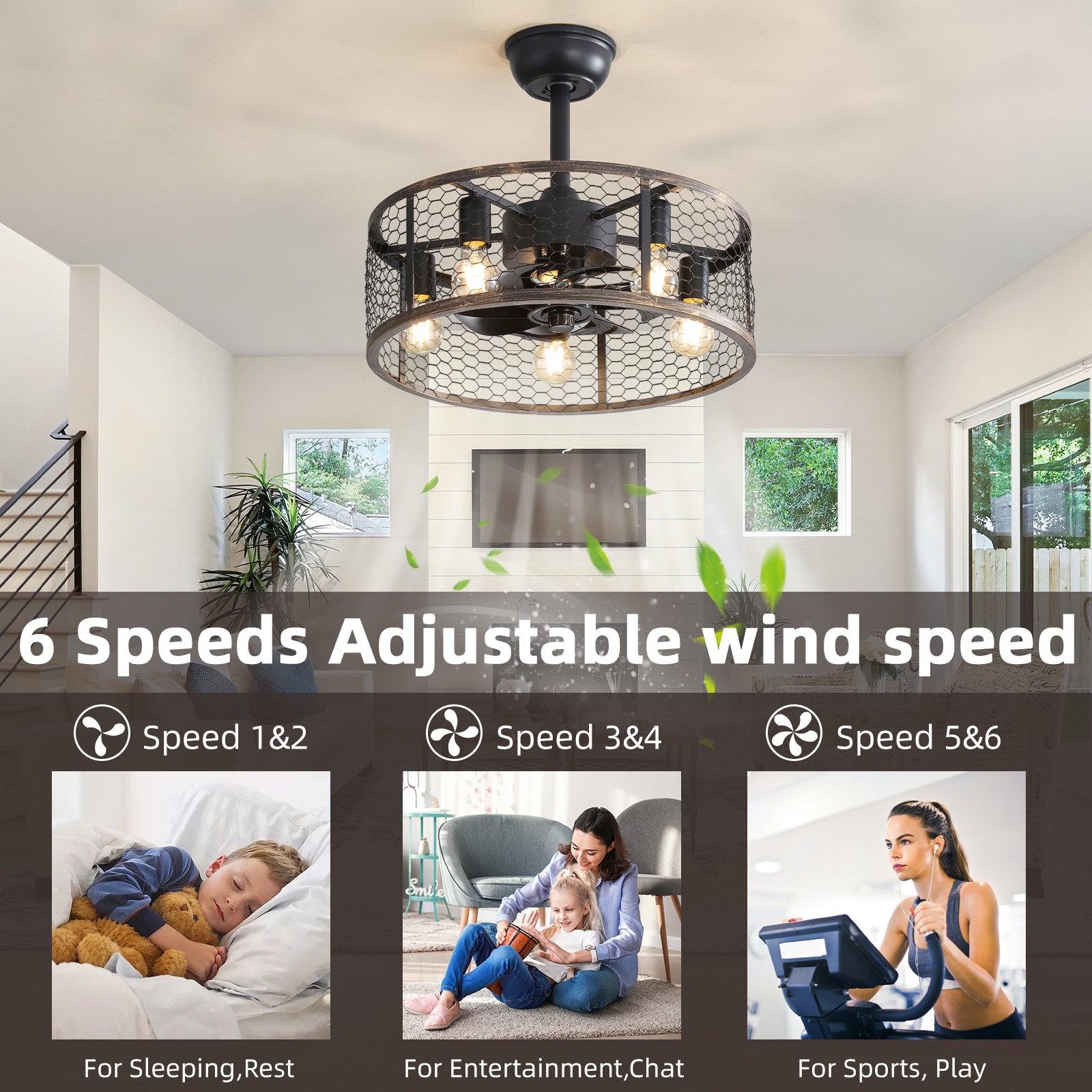 Ventilateur de plafond classique de 19,7 pouces avec lumière