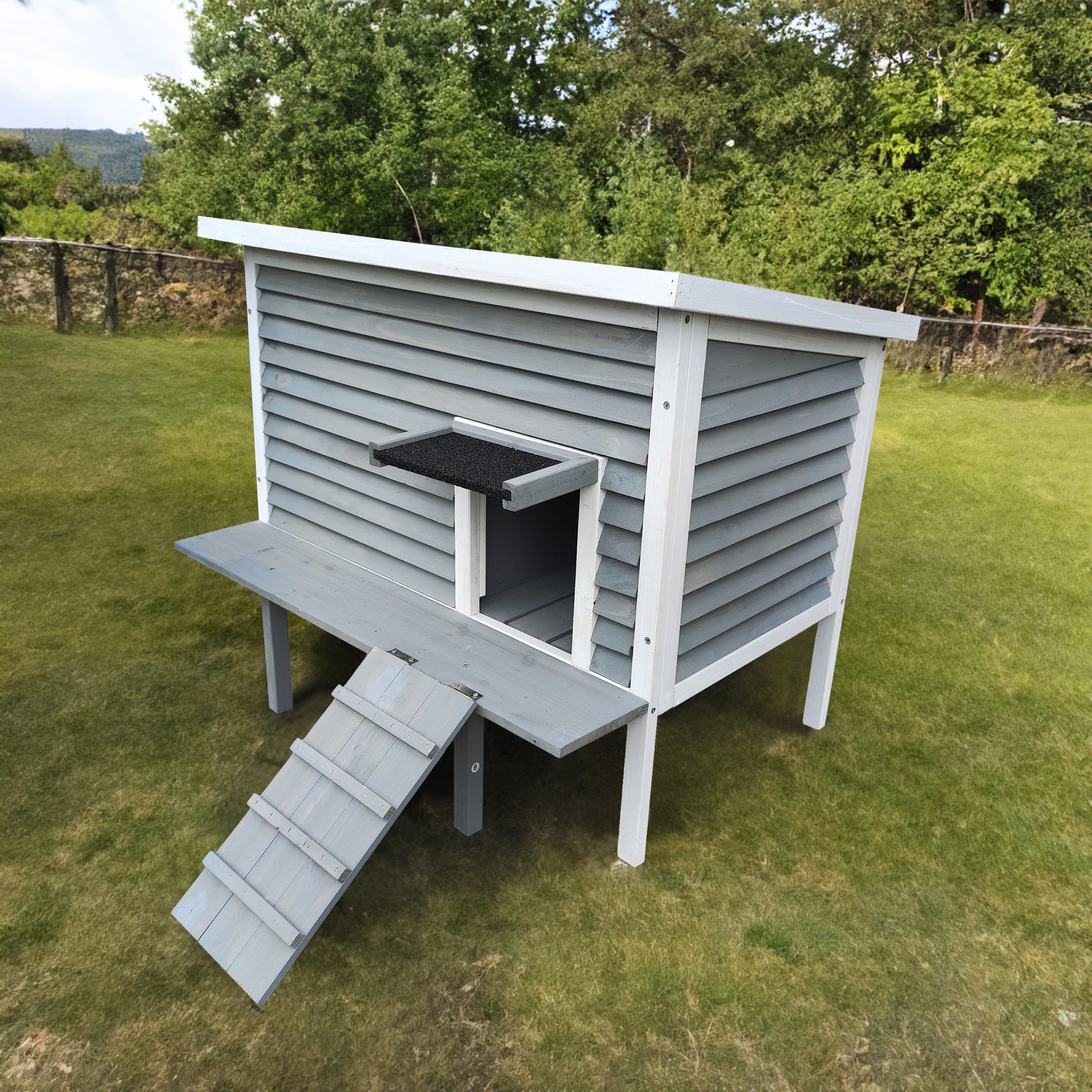 Niche d'extérieur respirante pour chats sauvages, abri pour chats sauvages avec porte de secours et terrasse