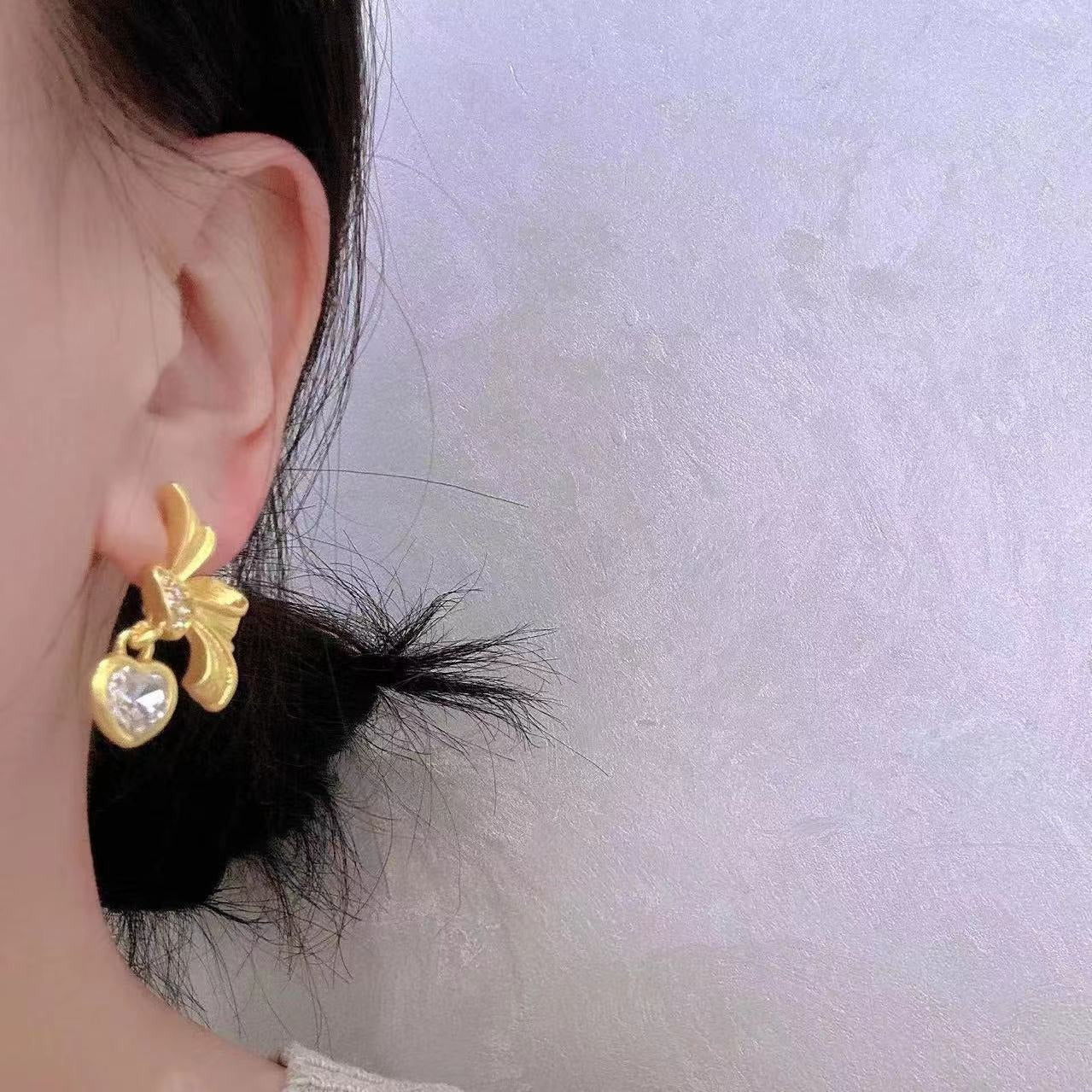 Boucles d'oreilles en strass en forme de cœur en forme de nœud pour femmes, boucles d'oreilles vintage et élégantes