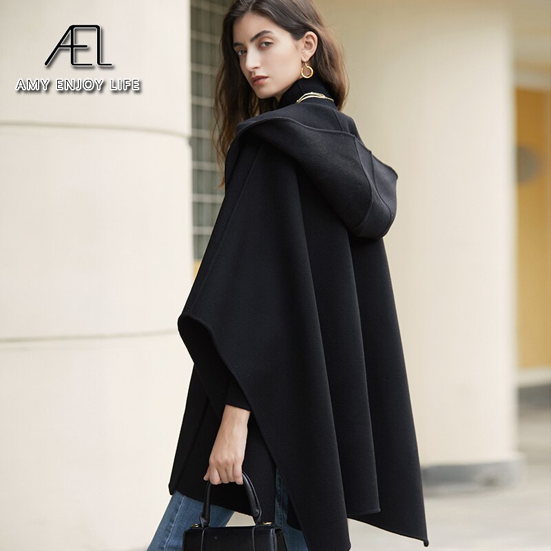 Poncho en laine au design original et personnalisé, idéal pour la photographie de rue, nouveau manteau court à capuche pour femme en automne et en hiver