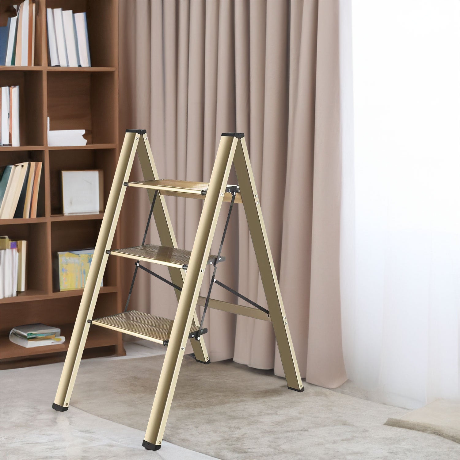 3-level ladder, aluminum alloy ladder, folding ladder, wide anti slip pedal, portable ladder with a weight capacity of 300 pound