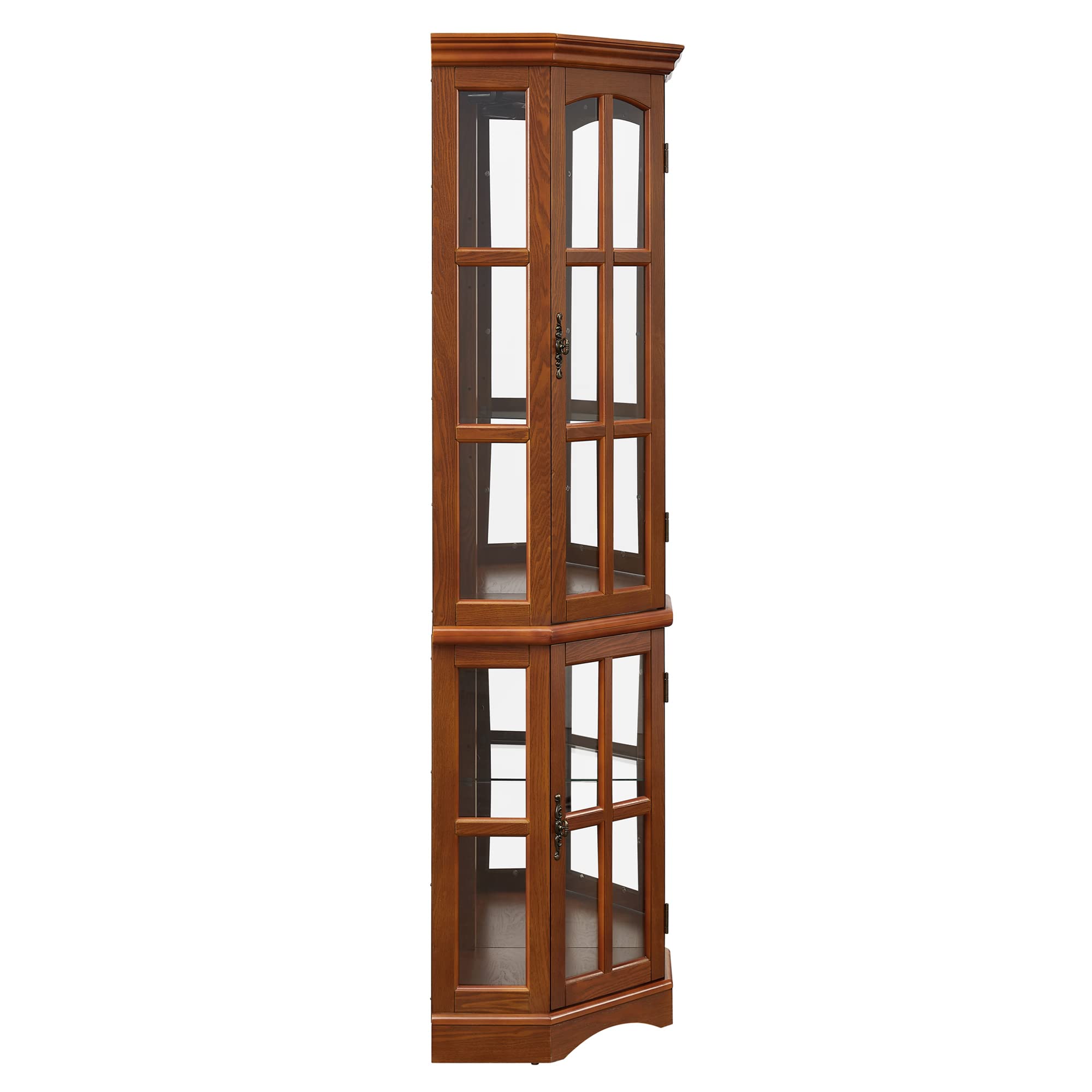 Corner Curio Cabinet with 5 Shelves and Lighting System, Oak(E26 light bulb not included)