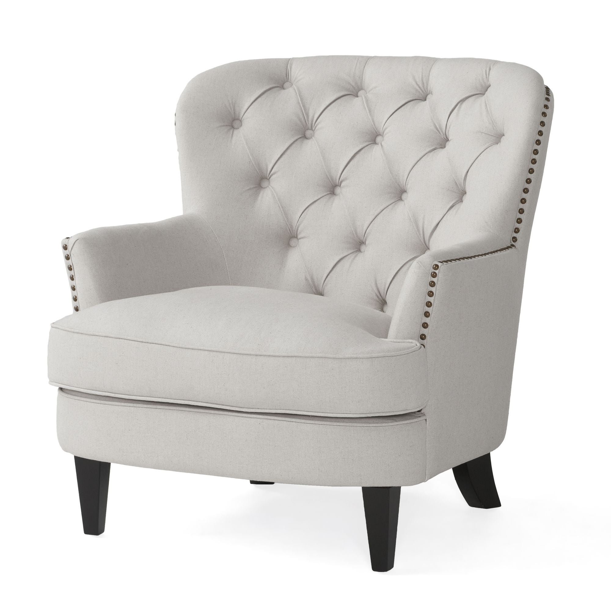 Ensemble de fauteuil club et ottoman en tissu gris clair moderne, fauteuil rembourré élégant, associé à un style ottoman