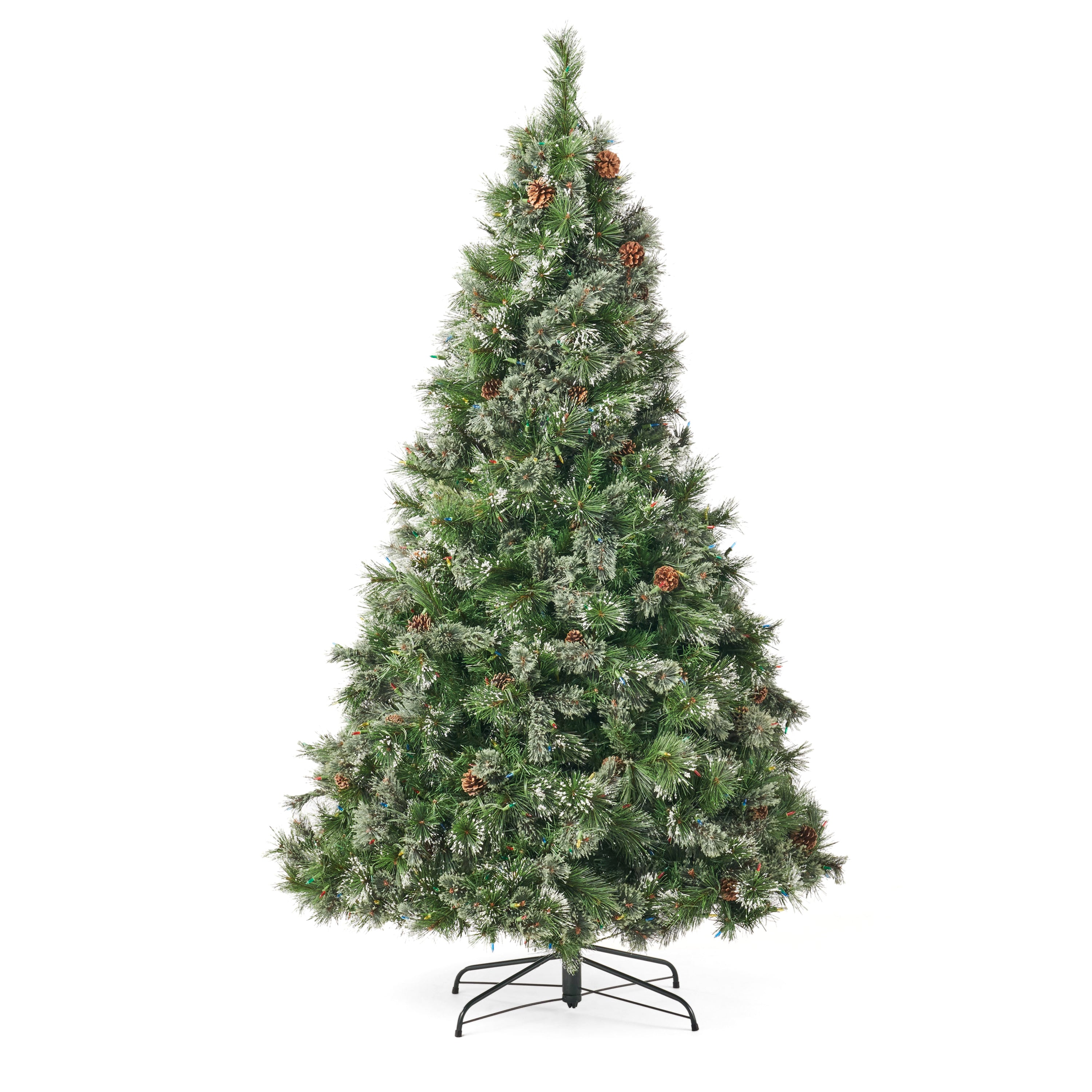 Sapin de 7 pi, mélange de cachemire et de poils de neige, avec 75 pommes de pin et 900 lumières LED - UL, 1 233 pointes, diamètre : 59