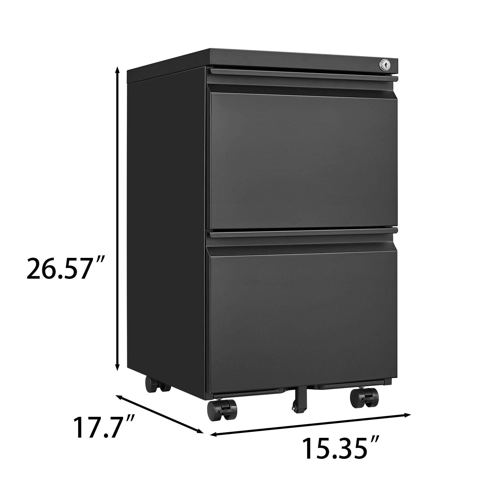 Metal 2 drawer mobile file cabinet with lock, 25.6-inch high legal/letter size file storage cabinet black