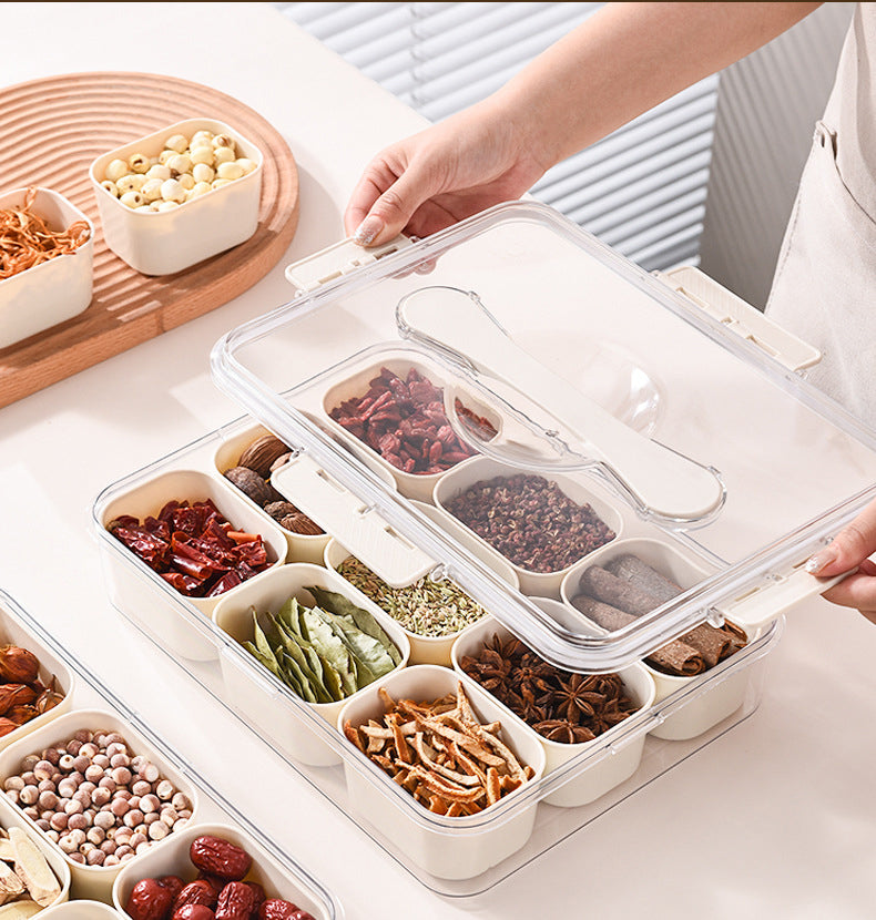 Boîte de rangement hermétique pour snacks avec compartiments pour 9 pièces, plateau à légumes en plastique avec couvercle et poignée