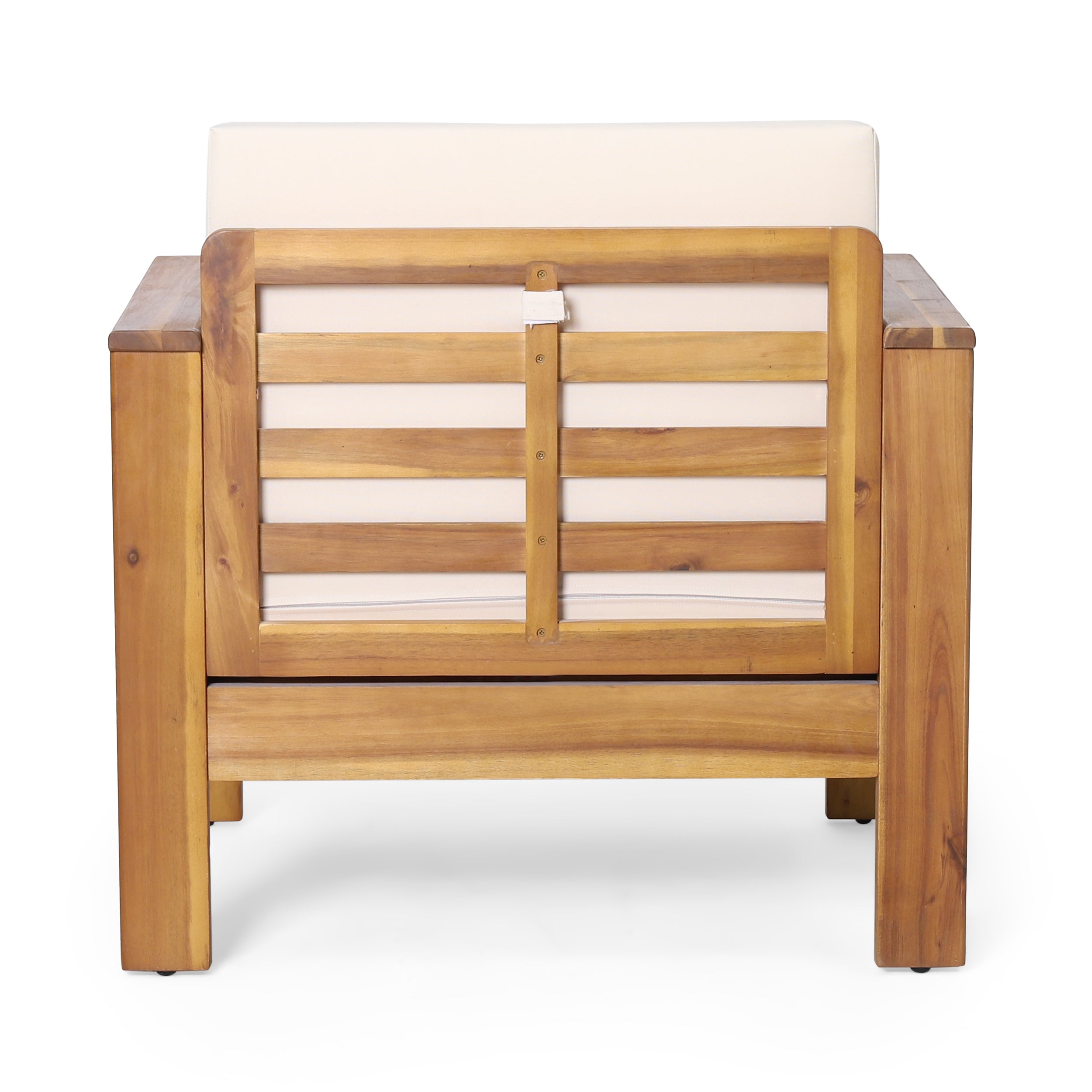 (Lot de 2) Chaises club d'extérieur en bois d'acacia avec coussins, teck + beige, 27,75"P x 32"L x 27,75"H