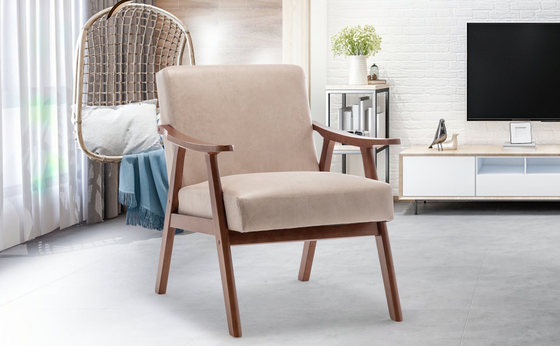 Chaise de salon à cadre en bois massif, chaise d'appoint avec dossier épais, chaise décontractée Indoo