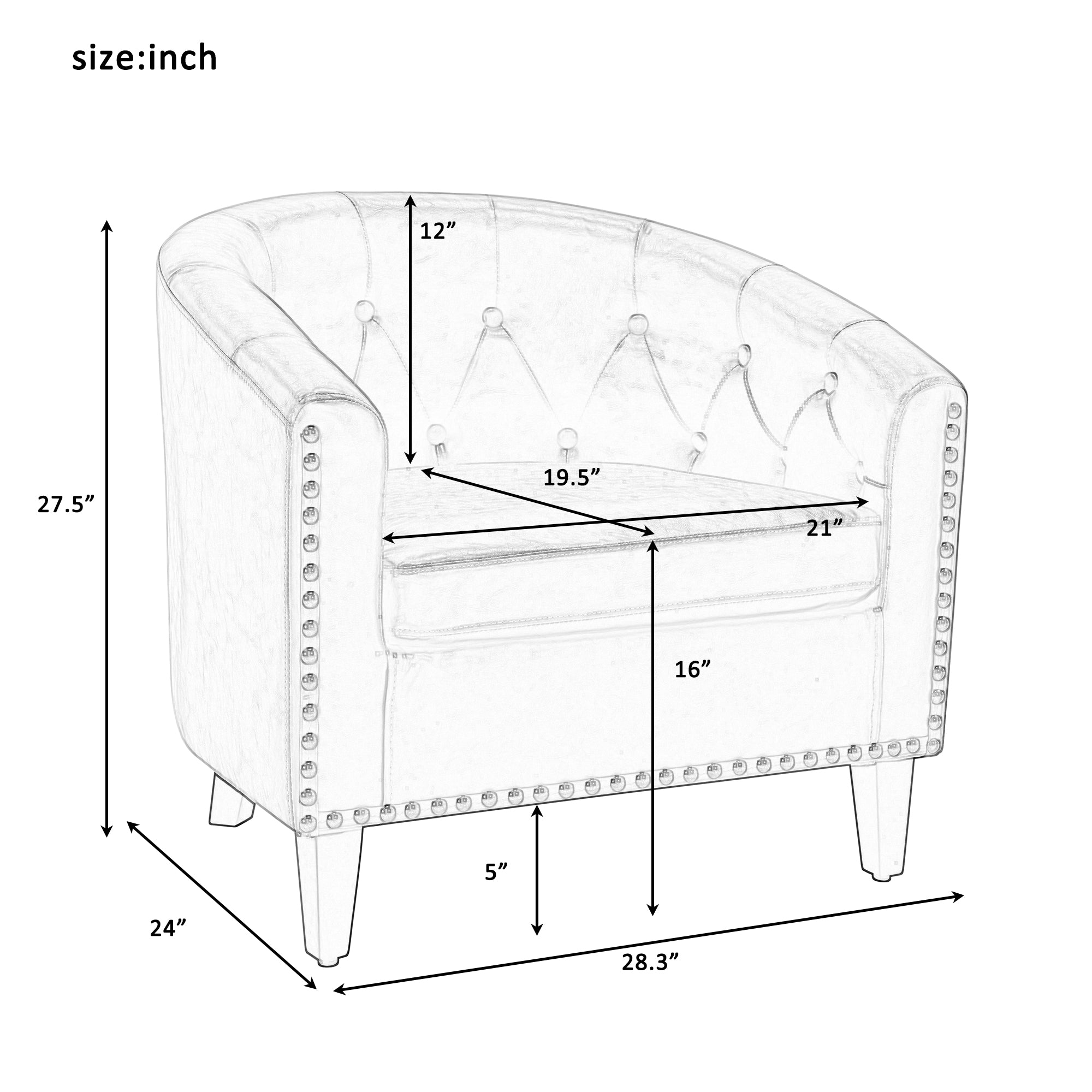 Fauteuil tonneau capitonné en cuir synthétique pour salon, chambre à coucher, club