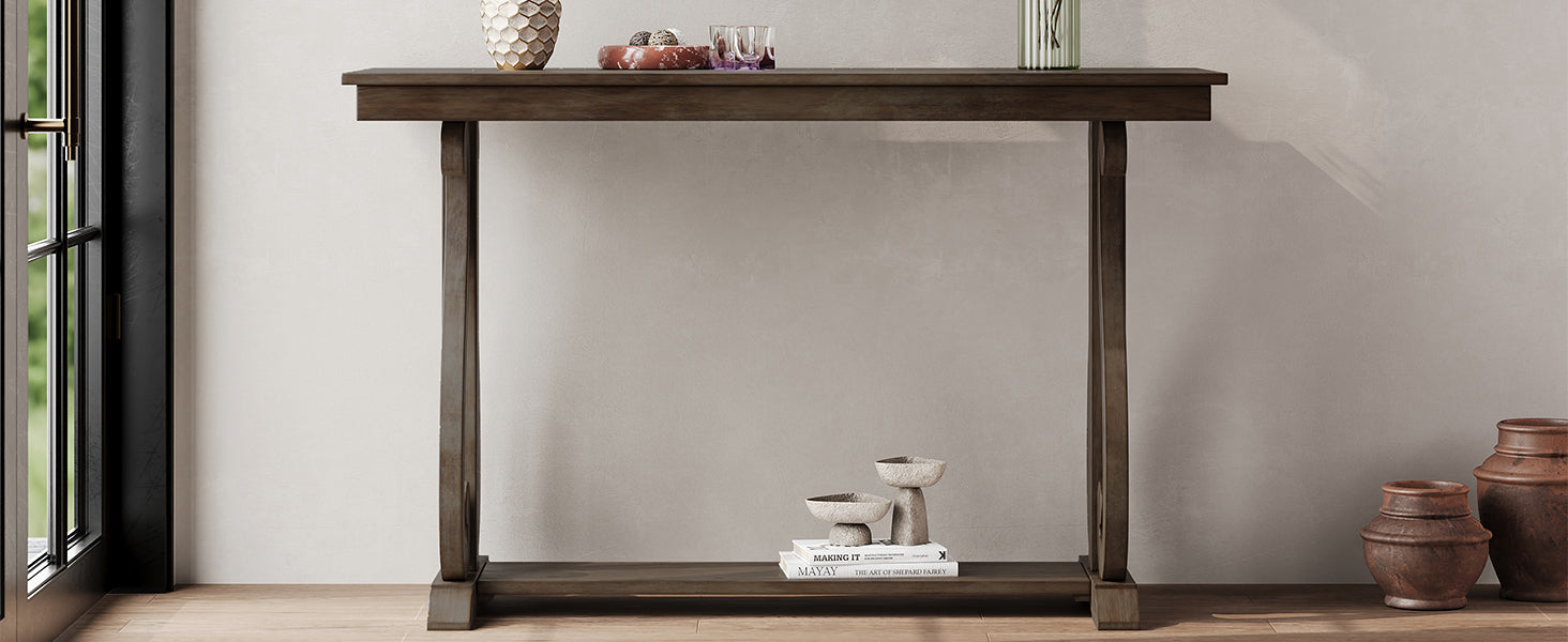 Console rustique vintage de 48 pouces – Table d'entrée de style ferme avec étagère ouverte et construction robuste (noyer)